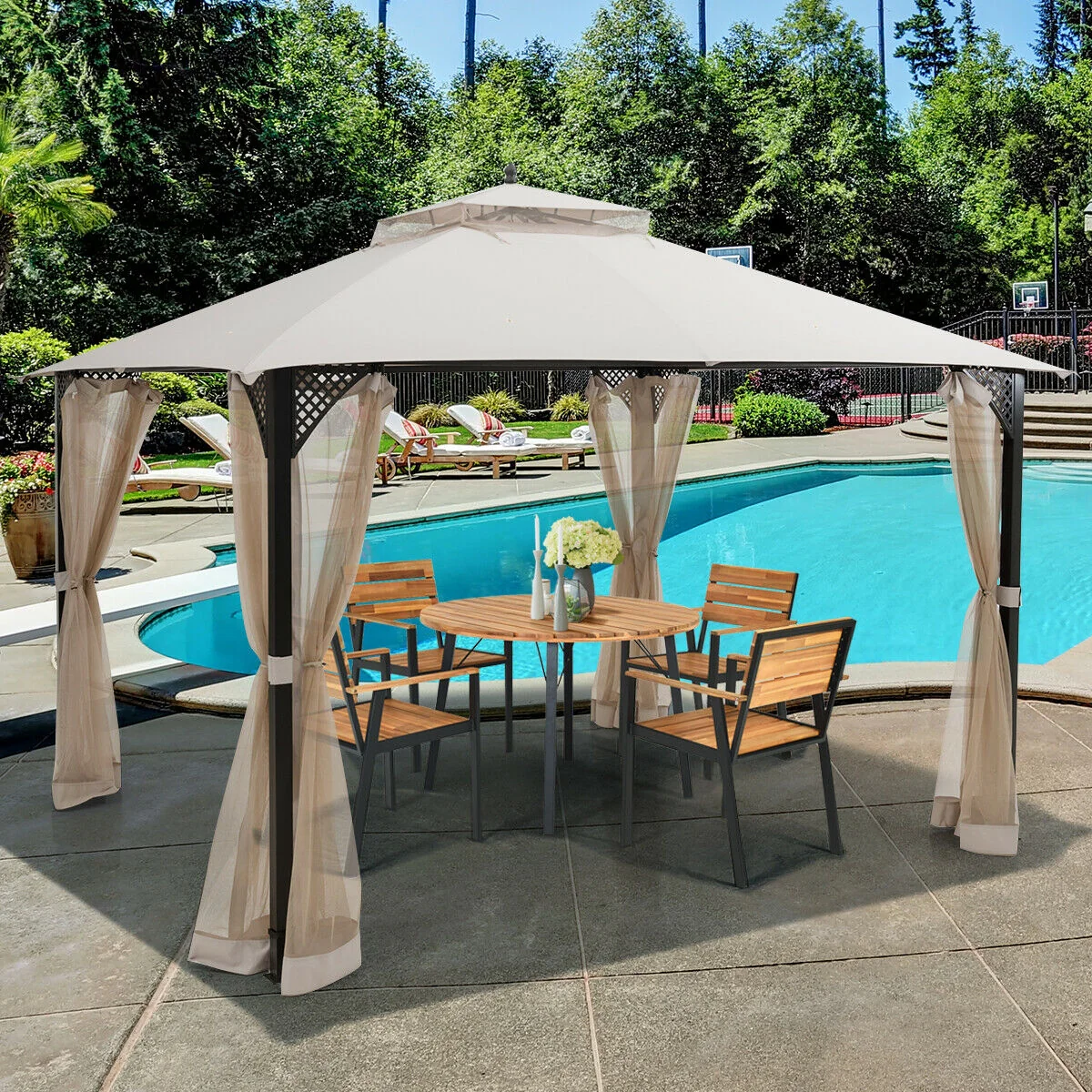 12' x 10' Outdoor Patio Gazebo, Beige - Image 2