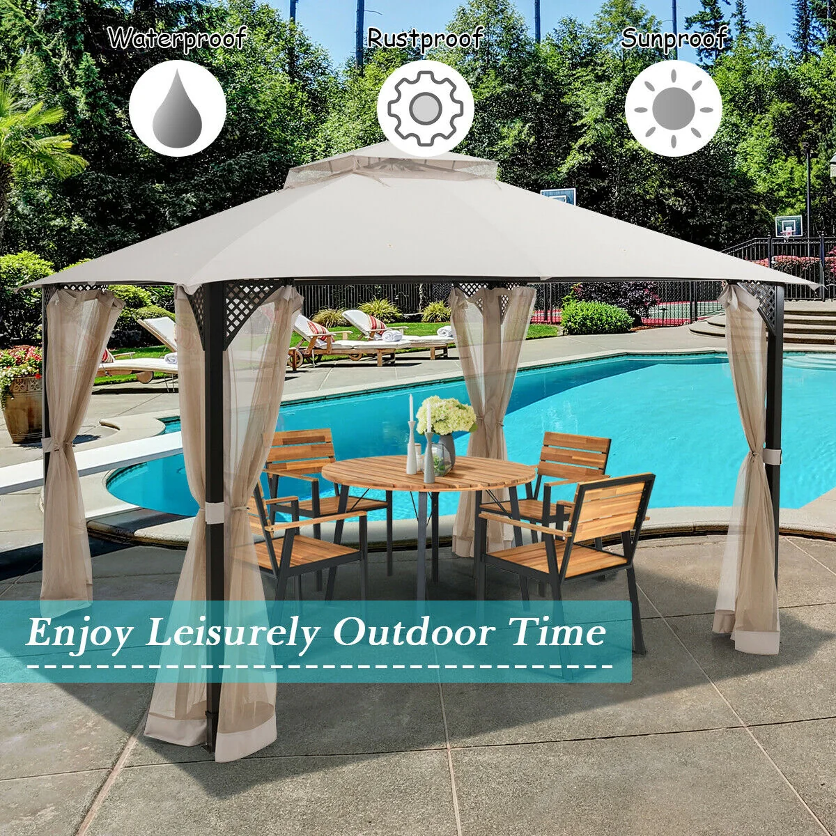 12' x 10' Outdoor Patio Gazebo, Beige - Image 3