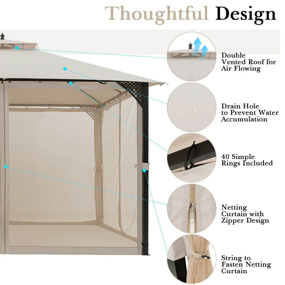 12' x 10' Outdoor Patio Gazebo, Beige - Image 6