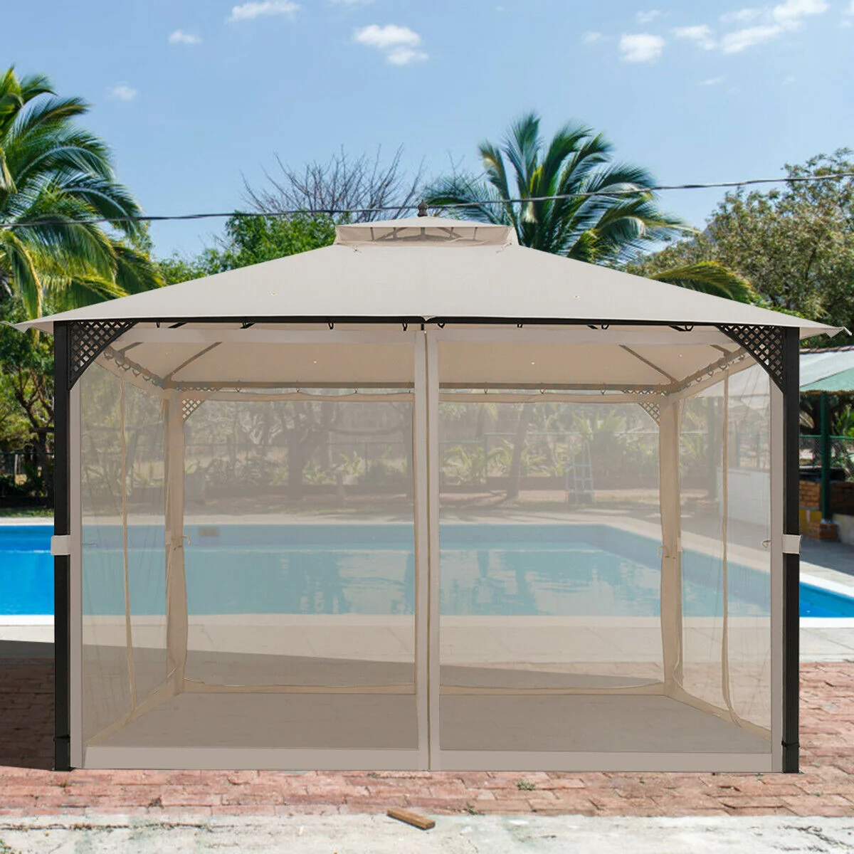 12' x 10' Outdoor Patio Gazebo, Beige - Image 8