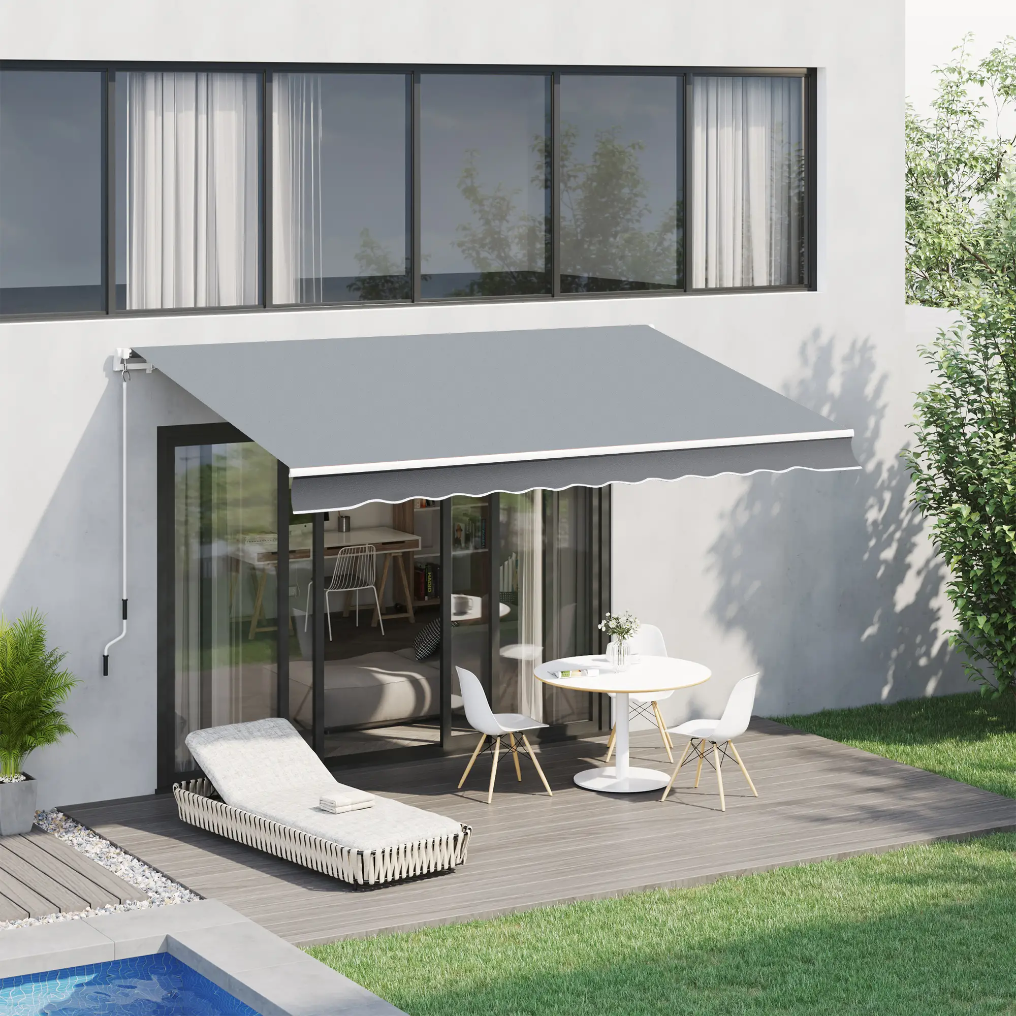 12' x 10' Retractable Awning, UV Resistant, Aluminum Frame, Grey - Image 2
