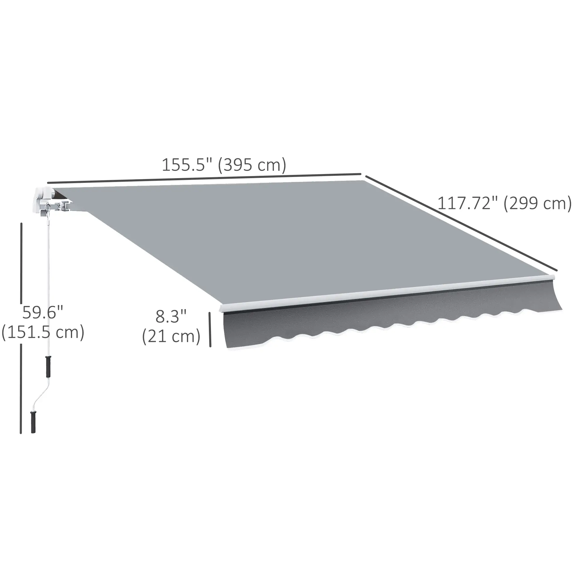 12' x 10' Retractable Awning, UV Resistant, Aluminum Frame, Grey - Image 3