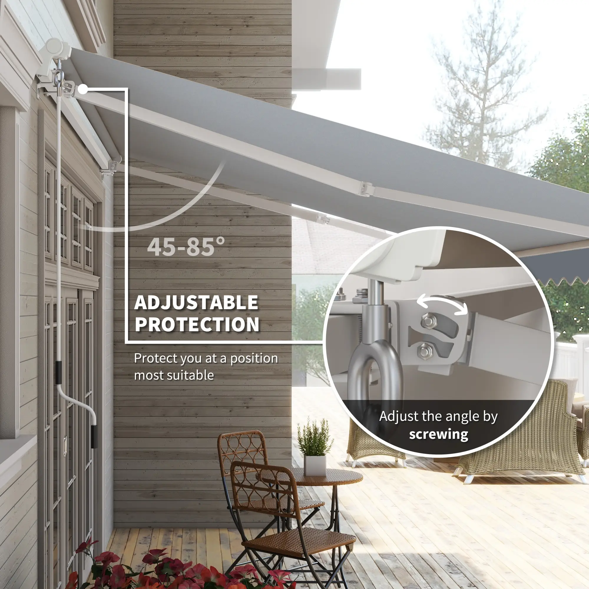 12' x 10' Retractable Awning, UV Resistant, Aluminum Frame, Grey - Image 4