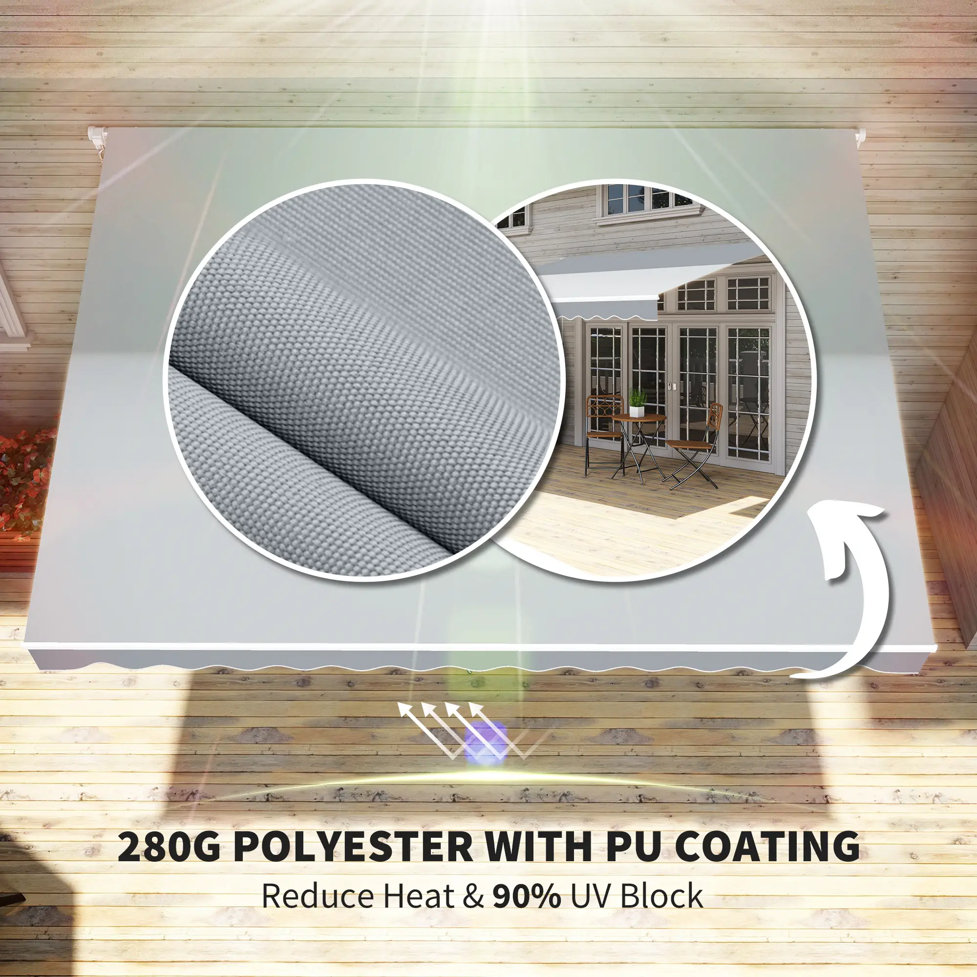 12' x 10' Retractable Awning, UV Resistant, Aluminum Frame, Grey - Image 5