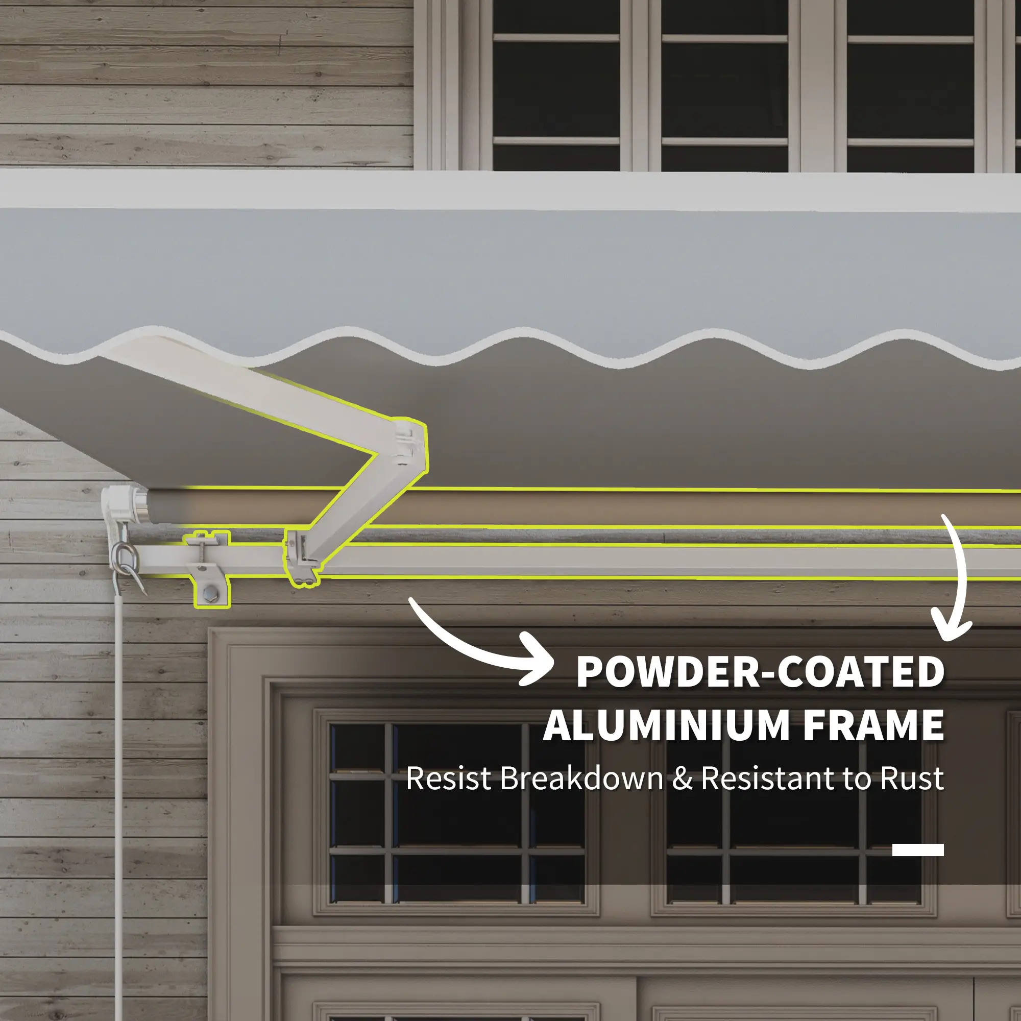 12' x 10' Retractable Awning, UV Resistant, Aluminum Frame, Grey - Image 6