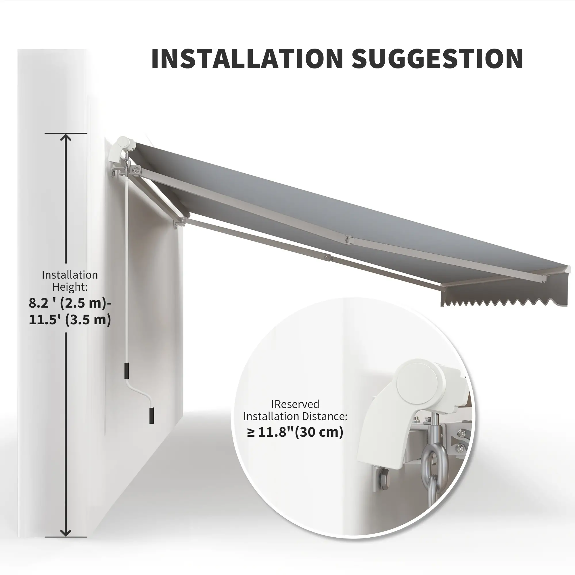 12' x 10' Retractable Awning, UV Resistant, Aluminum Frame, Grey - Image 7