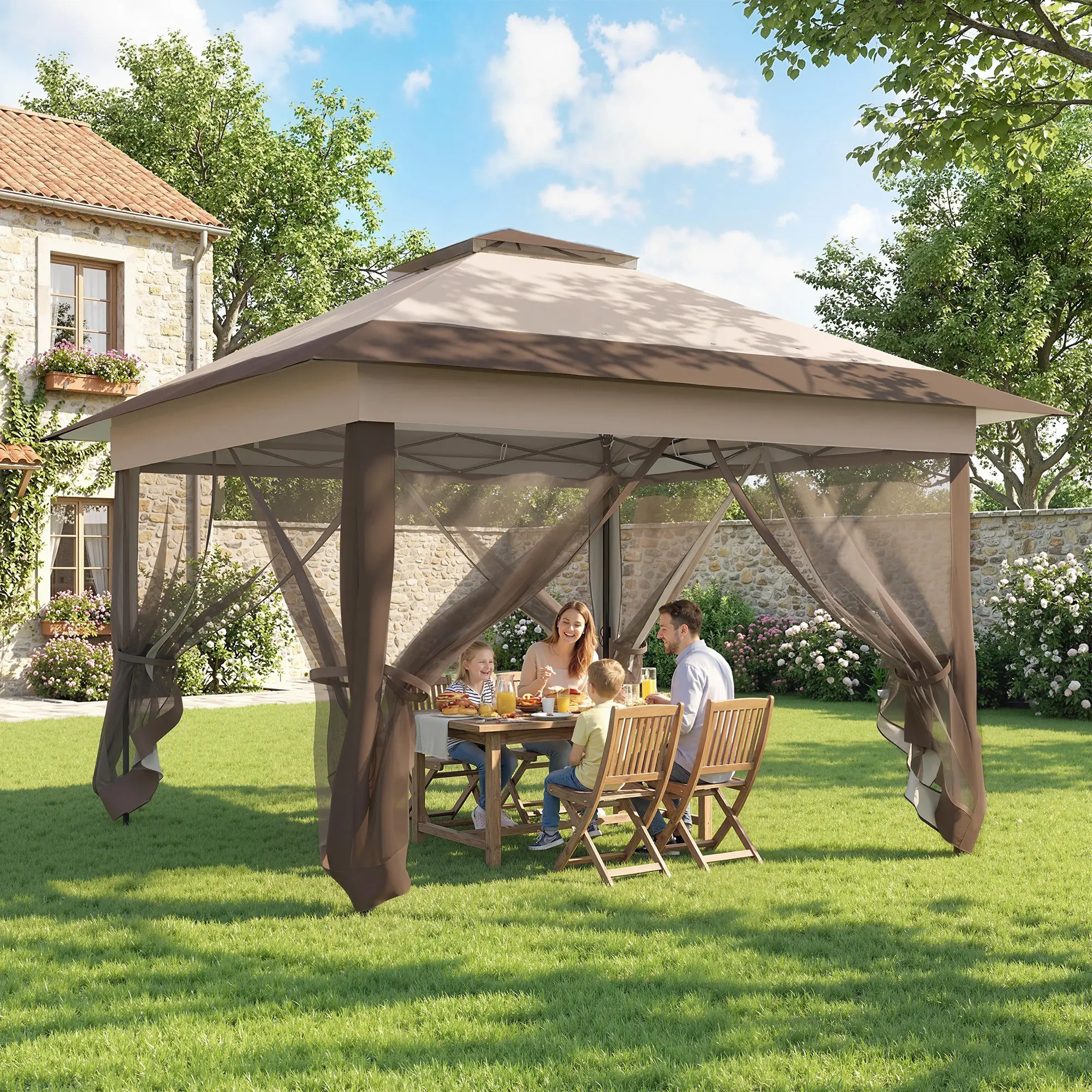 12' x 12' Foldable Pop-up Party Tent, Steel Frame, Khaki - Image 10