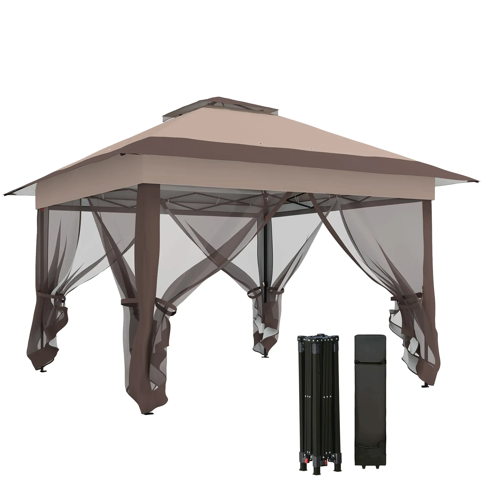 12' x 12' Foldable Pop-up Party Tent, Steel Frame, Khaki - Image 11