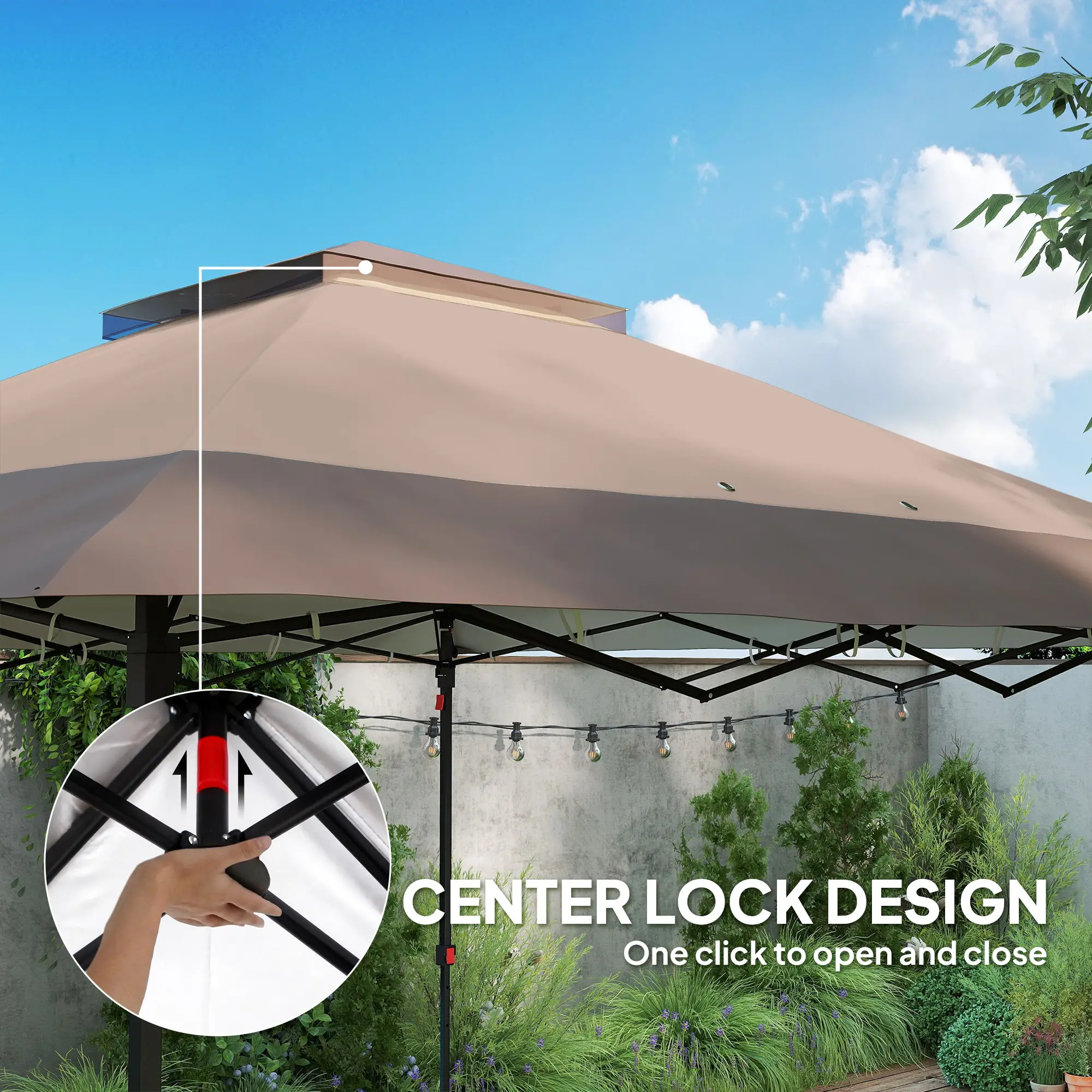 12' x 12' Foldable Pop-up Party Tent, Steel Frame, Khaki - Image 4