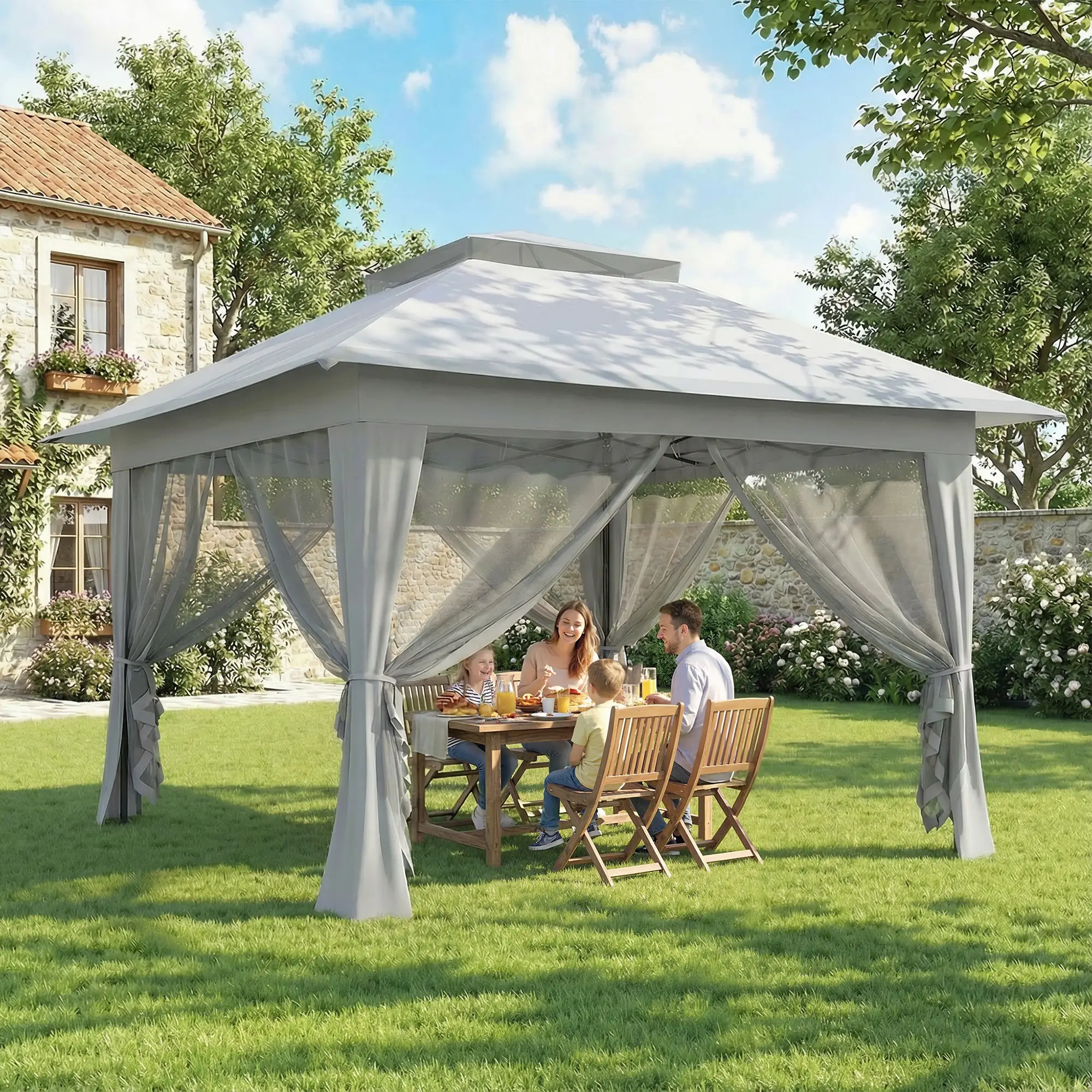 12' x 12' Foldable Pop-Up Party Tent, Steel Frame, Light Grey - Image 10