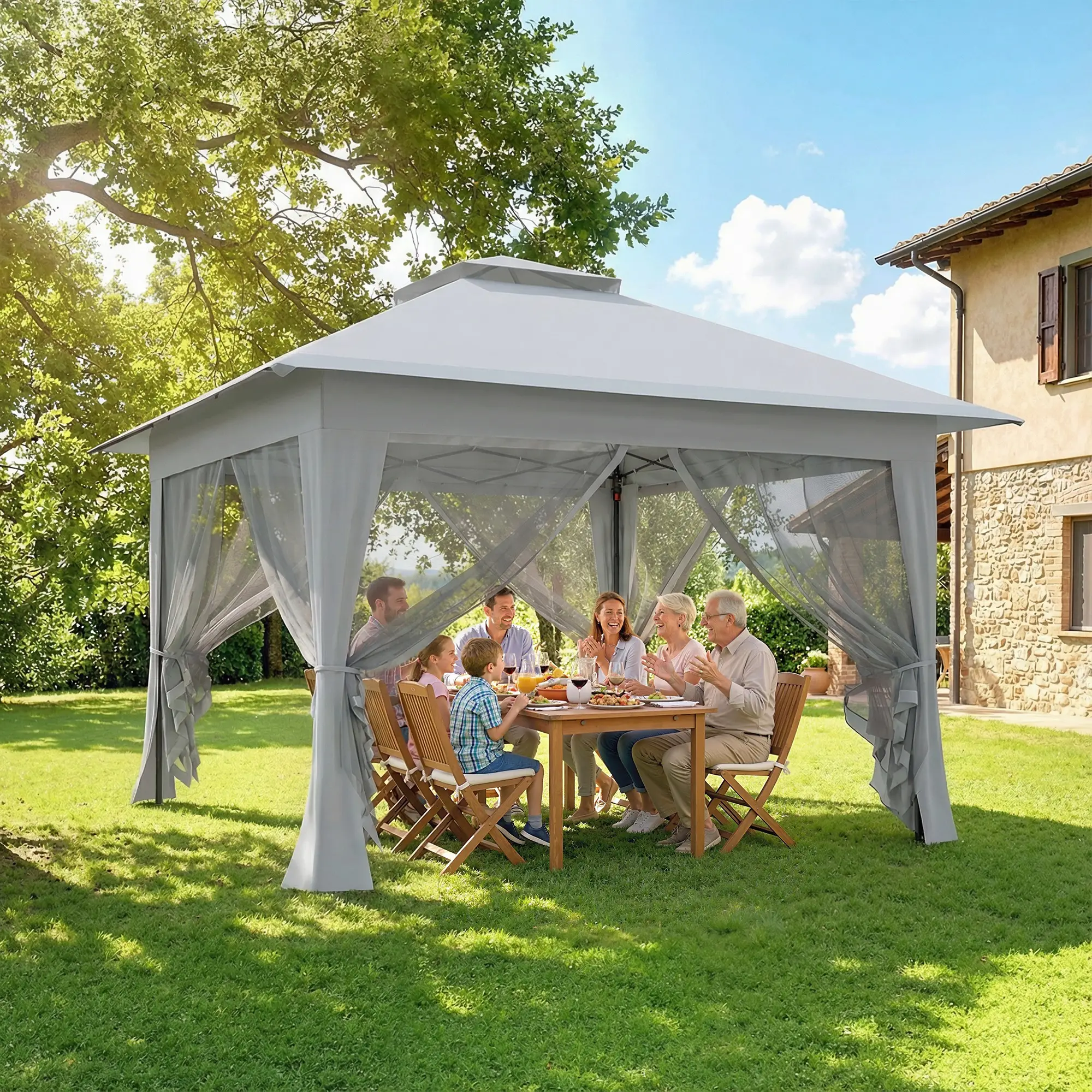 12' x 12' Foldable Pop-Up Party Tent, Steel Frame, Light Grey - Image 2