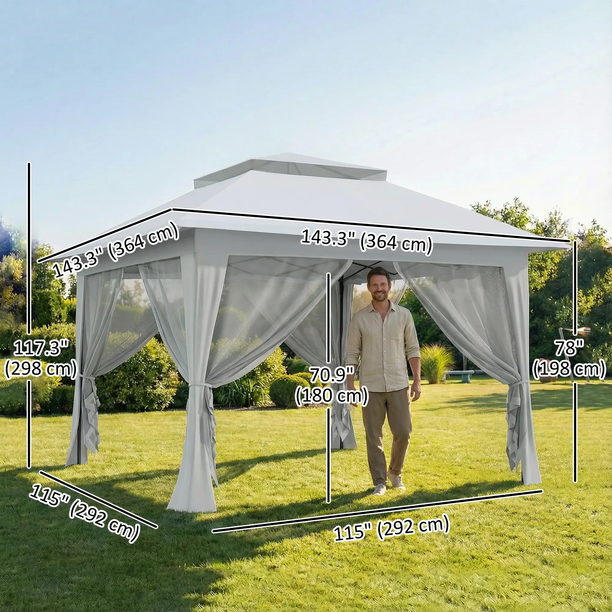 12' x 12' Foldable Pop-Up Party Tent, Steel Frame, Light Grey - Image 3