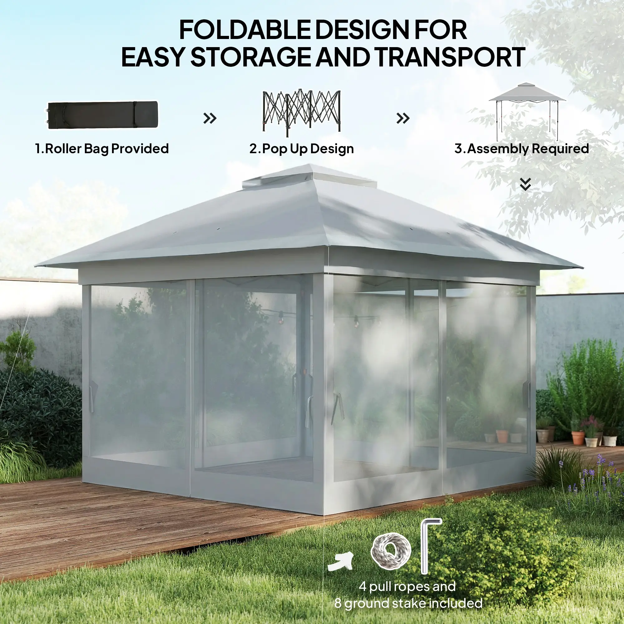 12' x 12' Foldable Pop-Up Party Tent, Steel Frame, Light Grey - Image 5