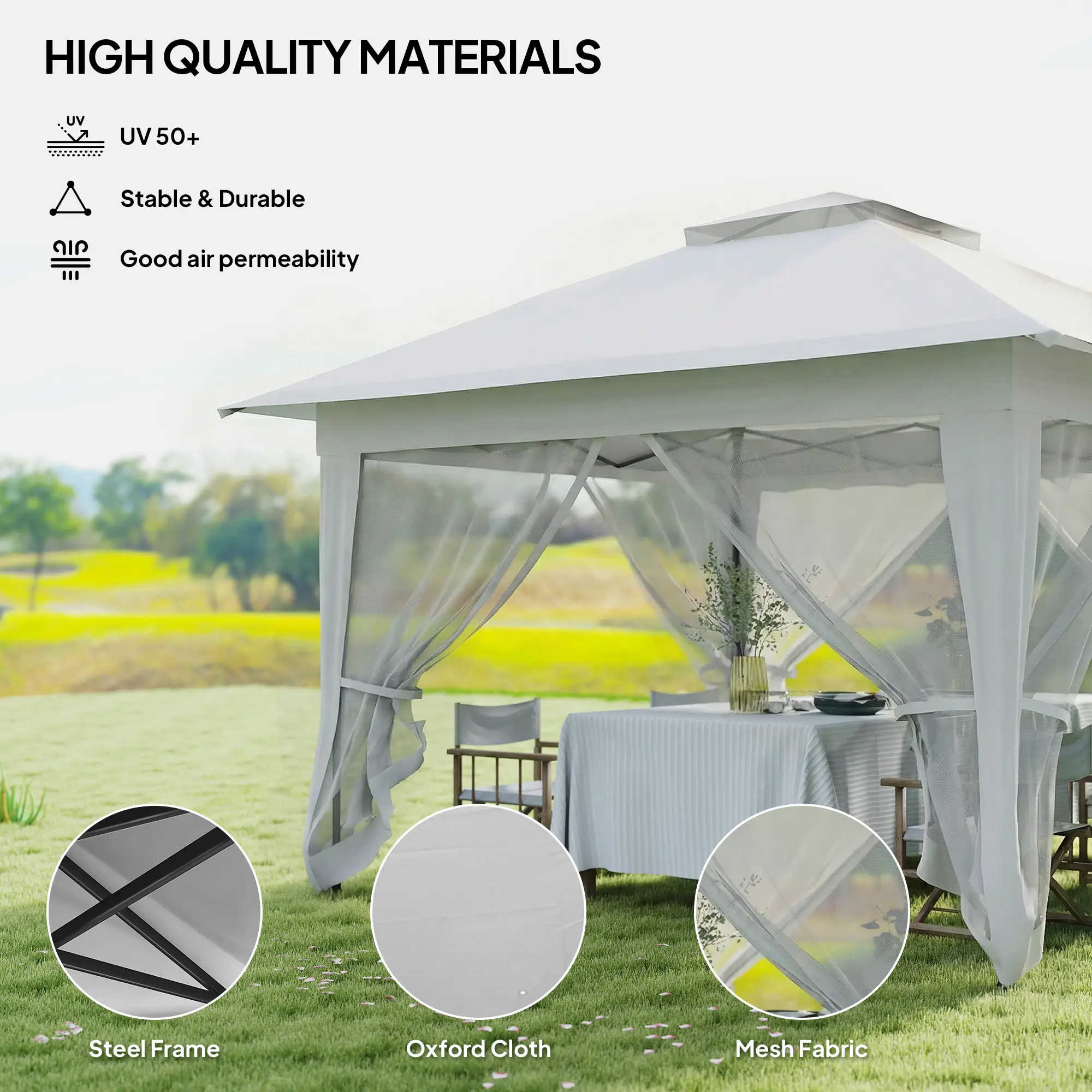 12' x 12' Foldable Pop-Up Party Tent, Steel Frame, Light Grey - Image 6