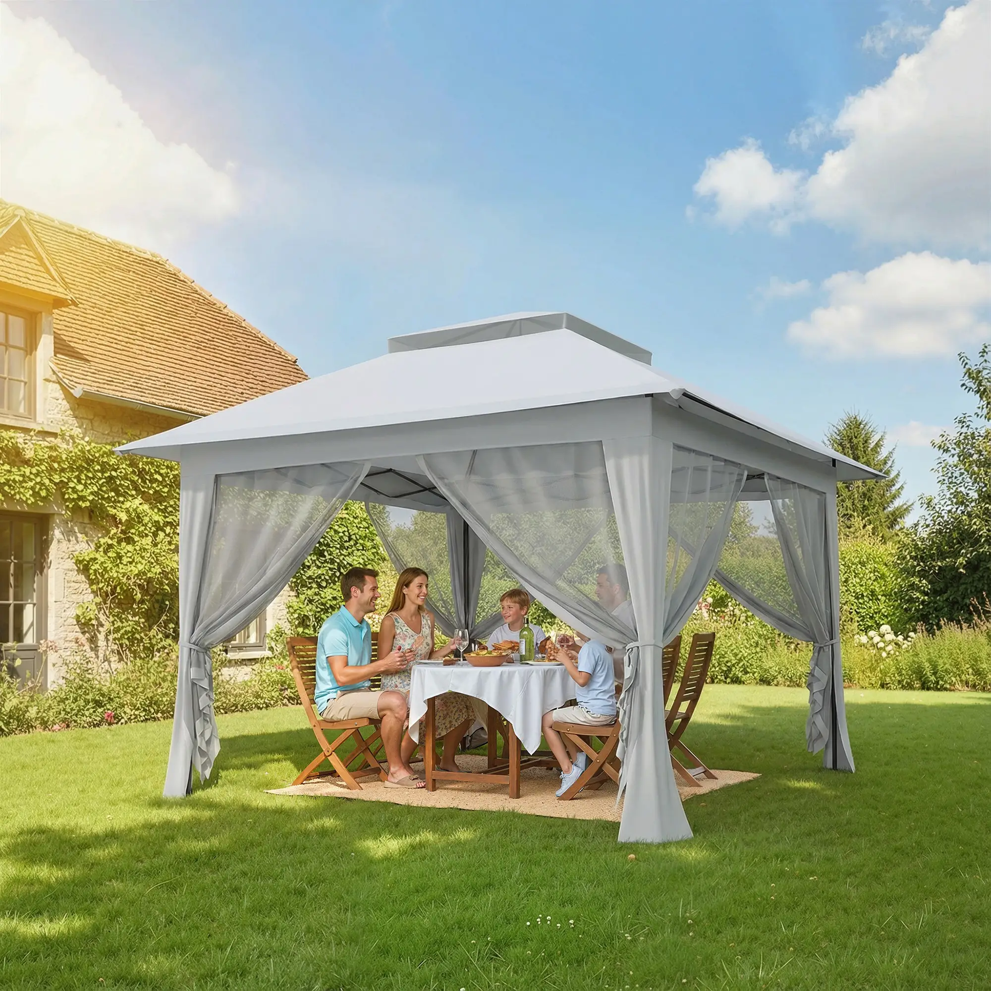 12' x 12' Foldable Pop-Up Party Tent, Steel Frame, Light Grey - Image 8