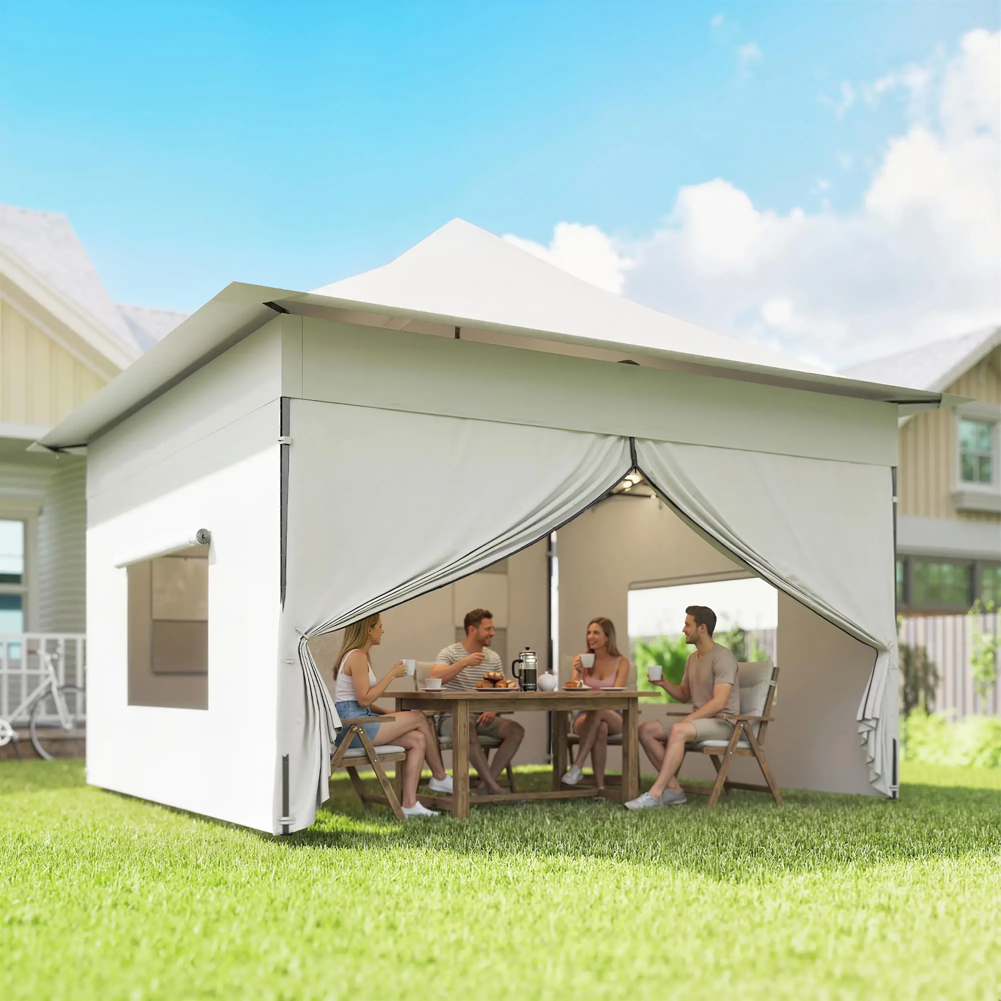 12 x 12 ft Pop Up Canopy Tent, UPF50+ 420D Outdoor Shelter, Silver - Image 2