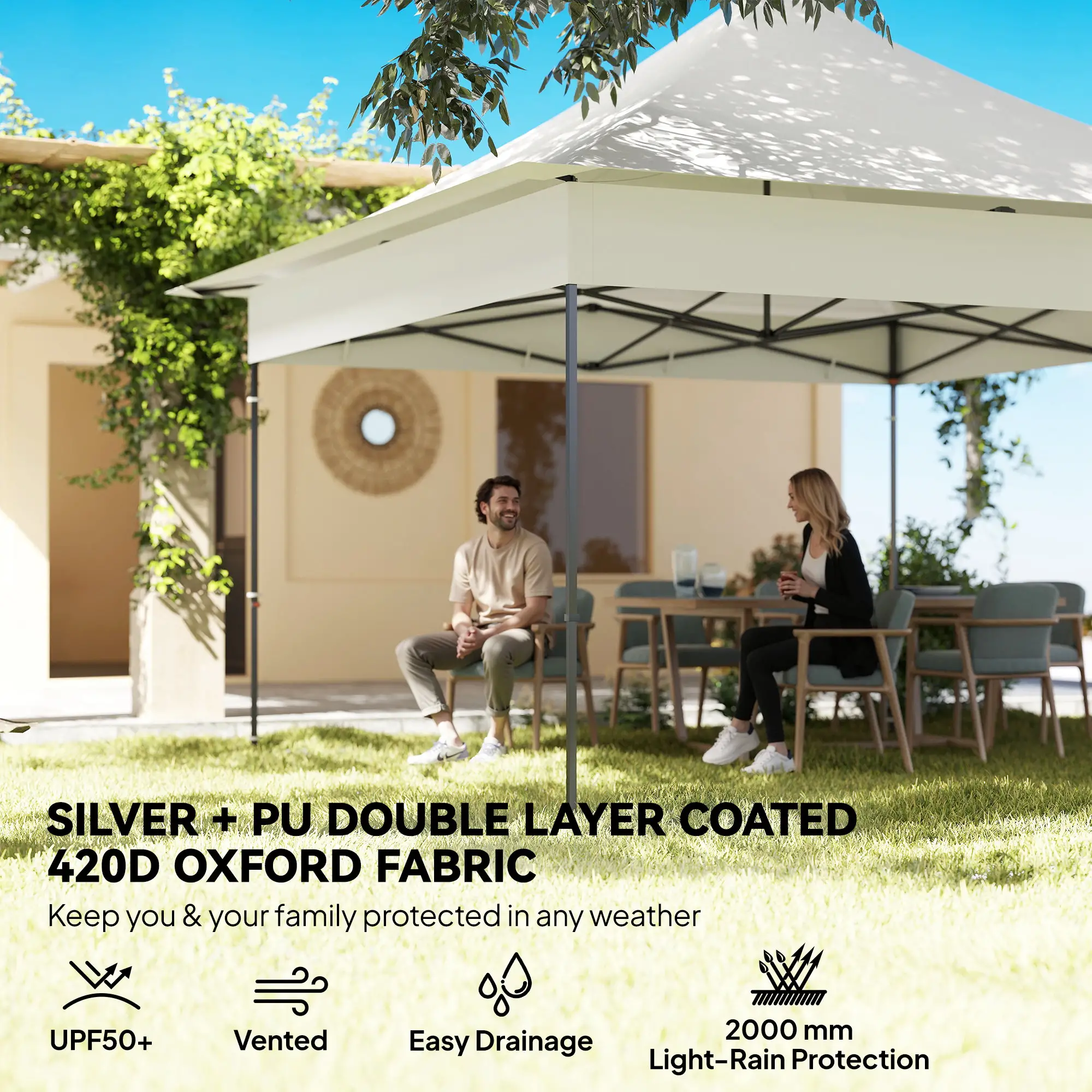 12 x 12 ft Pop Up Canopy Tent, UPF50+ 420D Outdoor Shelter, Silver - Image 5