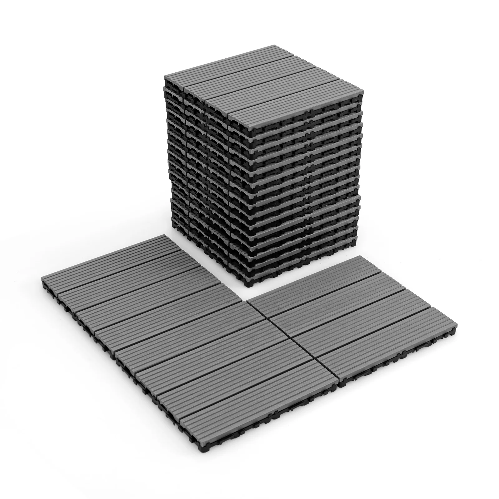 12 x 12 Inch 18 Piece Interlocking Deck Tiles, Gray