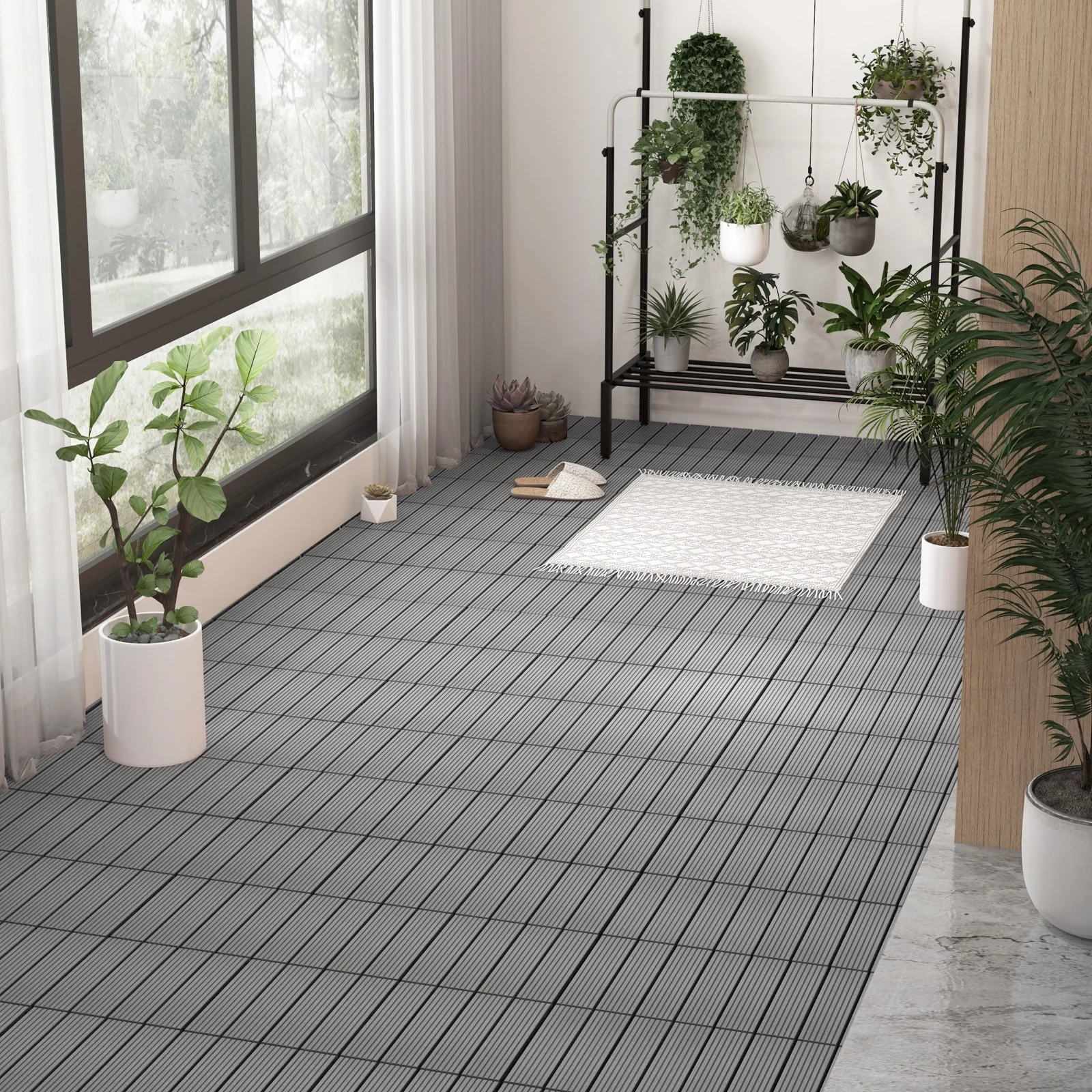 12 x 12 Inch 18 Piece Interlocking Deck Tiles, Gray - Image 2
