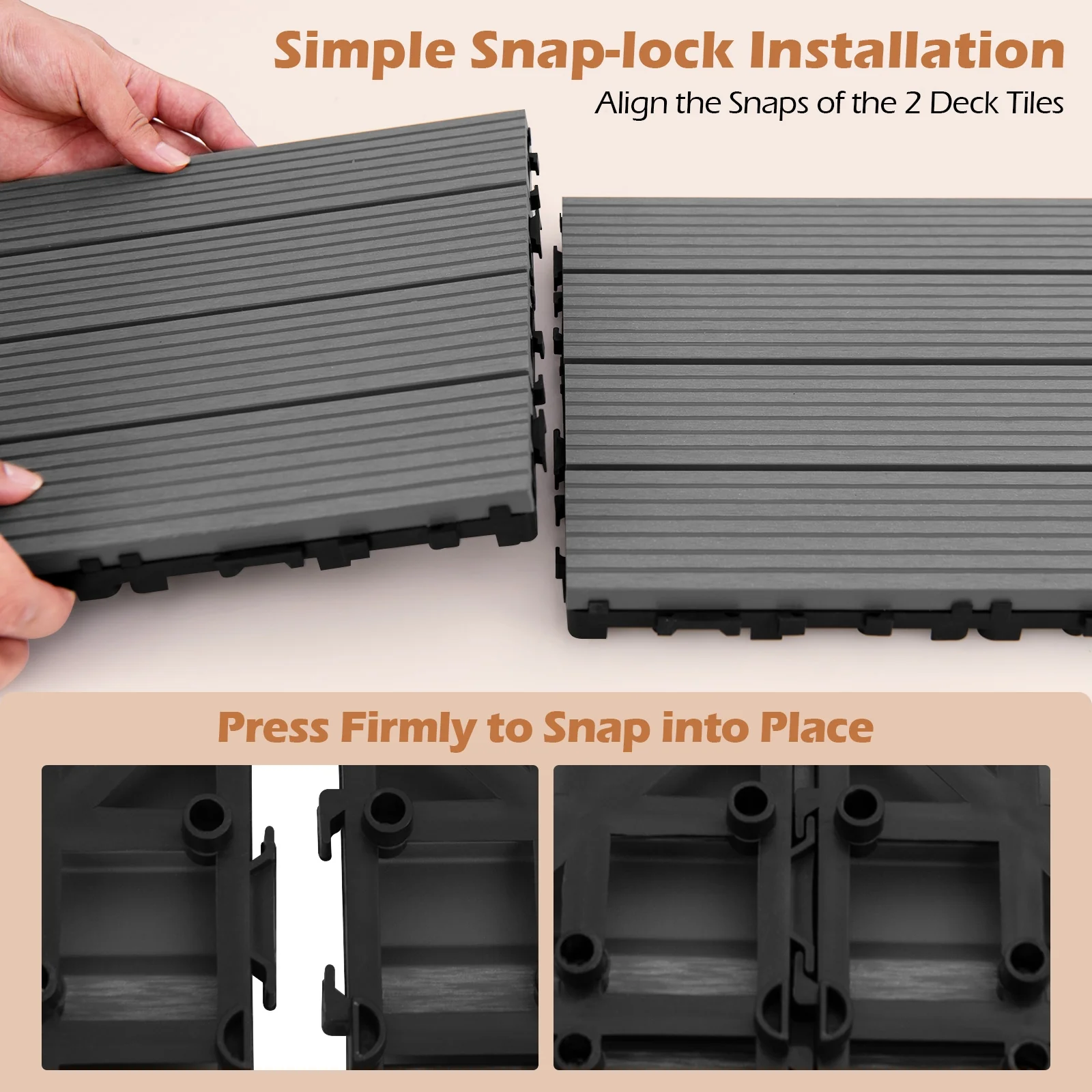 12 x 12 Inch 18 Piece Interlocking Deck Tiles, Gray - Image 9