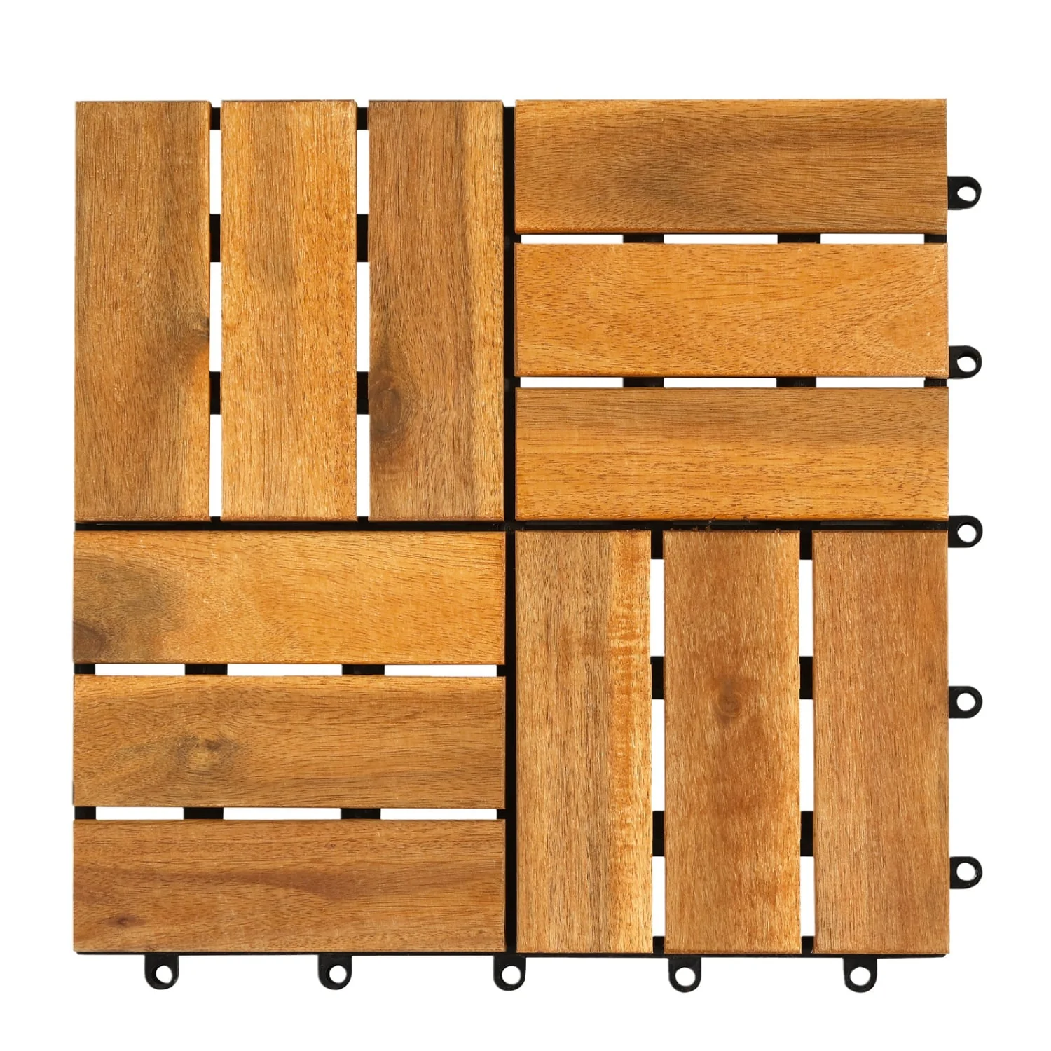 12 x 12 Inch 27 Piece Acacia Wood Interlocking Deck Tiles with Waterproof Design, Natural - Image 4