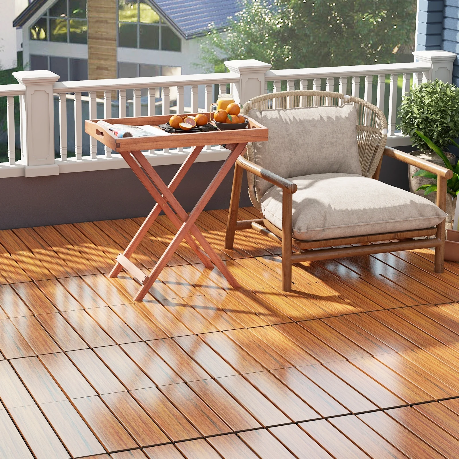 12 x 12 Inch Interlocking Deck Tiles, 18 Pieces, Brown - Image 6