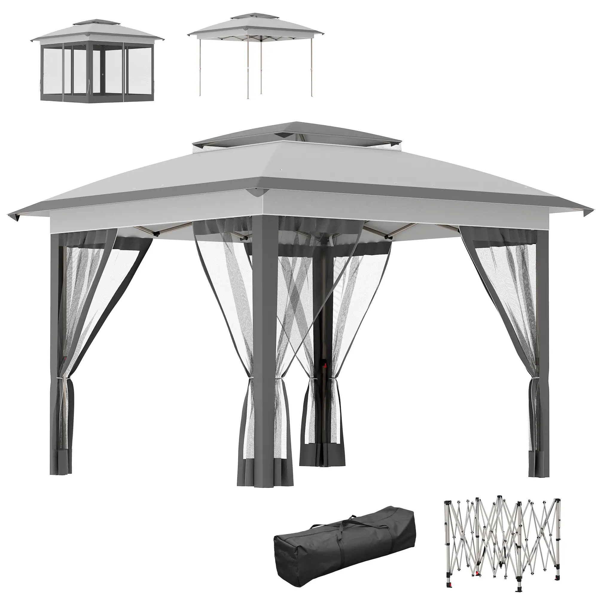 12' x 12' Pop Up Canopy, Instant Tent With Mesh Sidewalls, Grey - Image 11