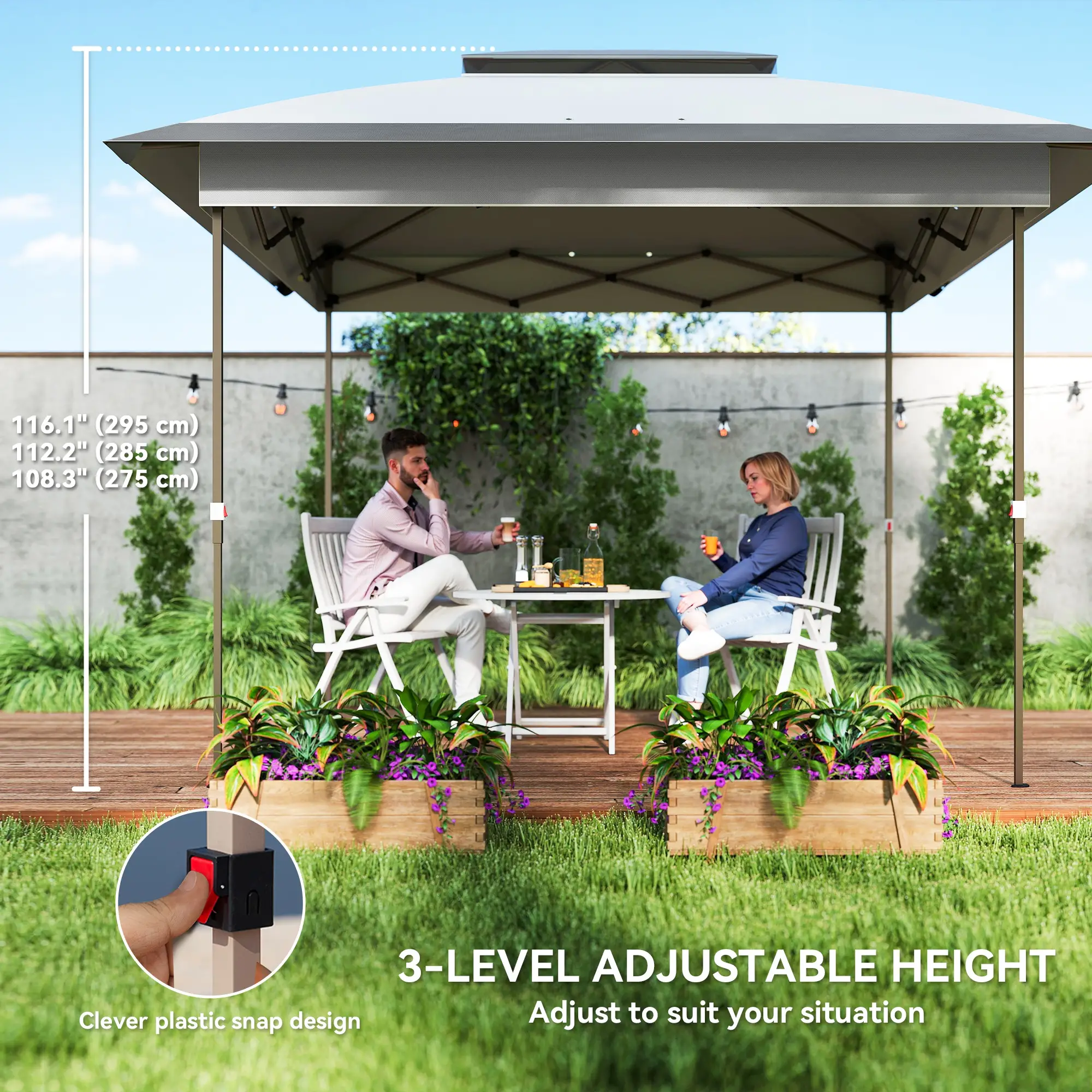12' x 12' Pop Up Canopy, Instant Tent With Mesh Sidewalls, Grey - Image 5