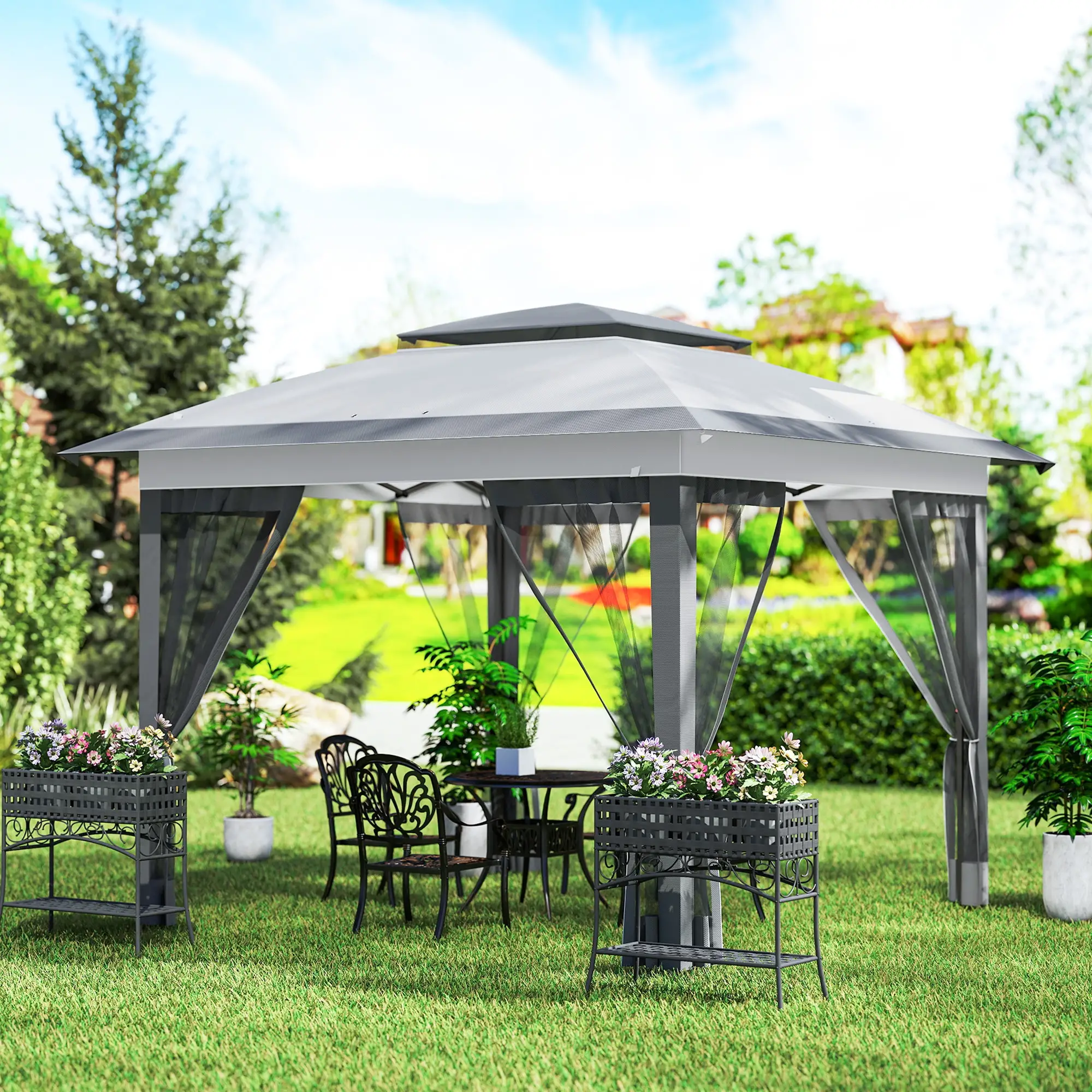 12' x 12' Pop Up Canopy, Mesh Sidewalls, Adjustable Height, Gray - Image 10