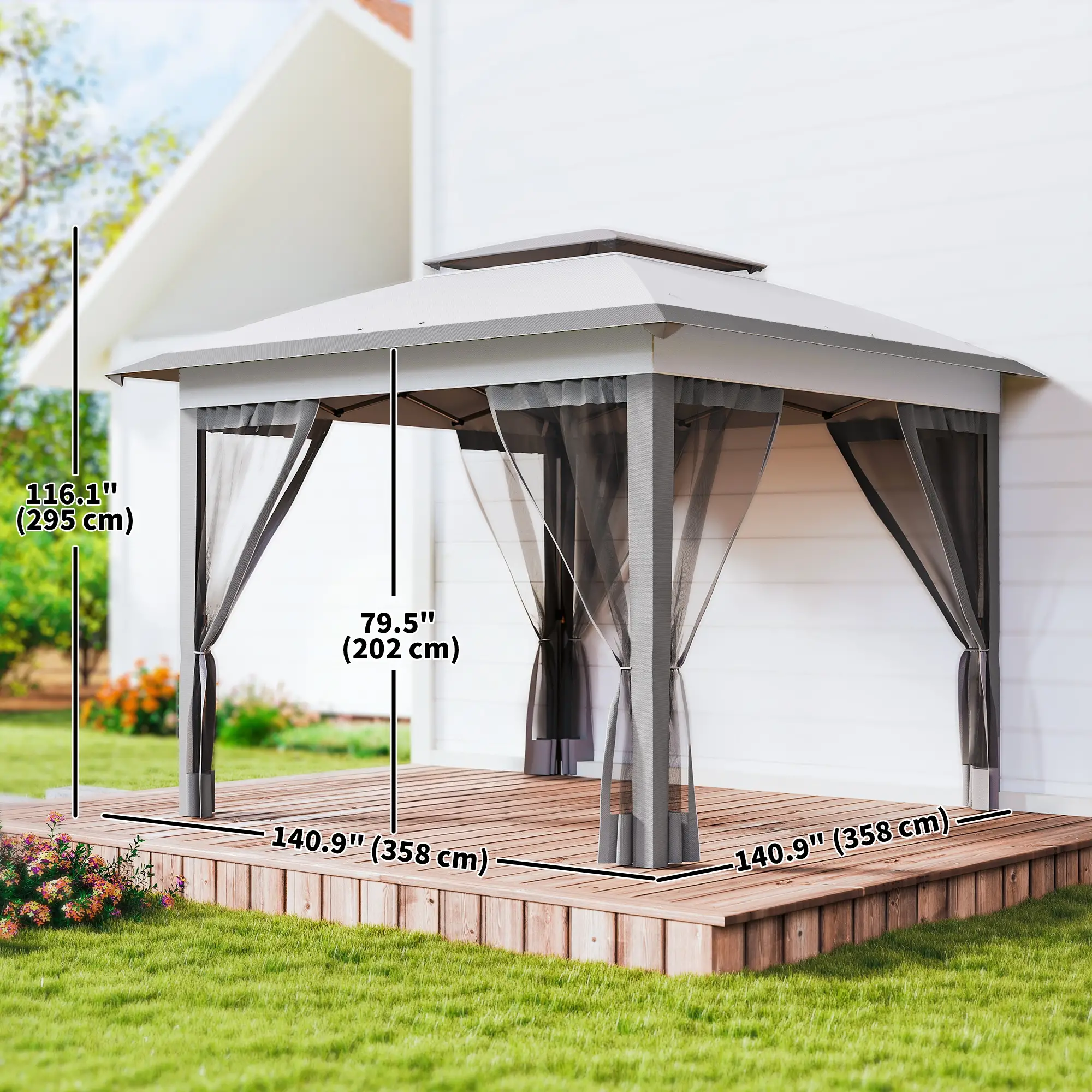 12' x 12' Pop Up Canopy, Mesh Sidewalls, Adjustable Height, Gray - Image 3
