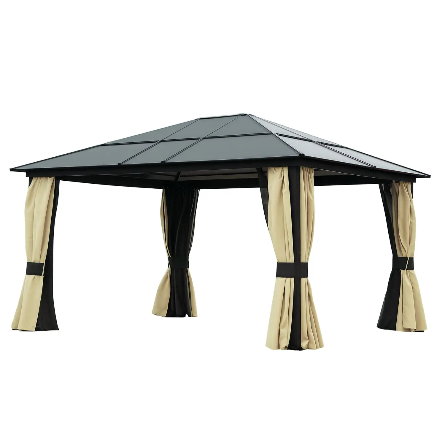 12' x 14' Hard Top Patio Gazebo, Aluminum Shelter, Curtains, Mosquito Netting