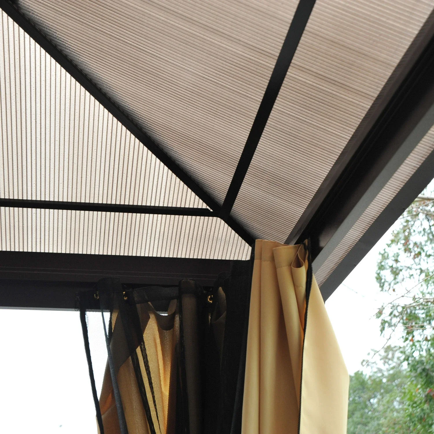 12' x 14' Hard Top Patio Gazebo, Aluminum Shelter, Curtains, Mosquito Netting - Image 10
