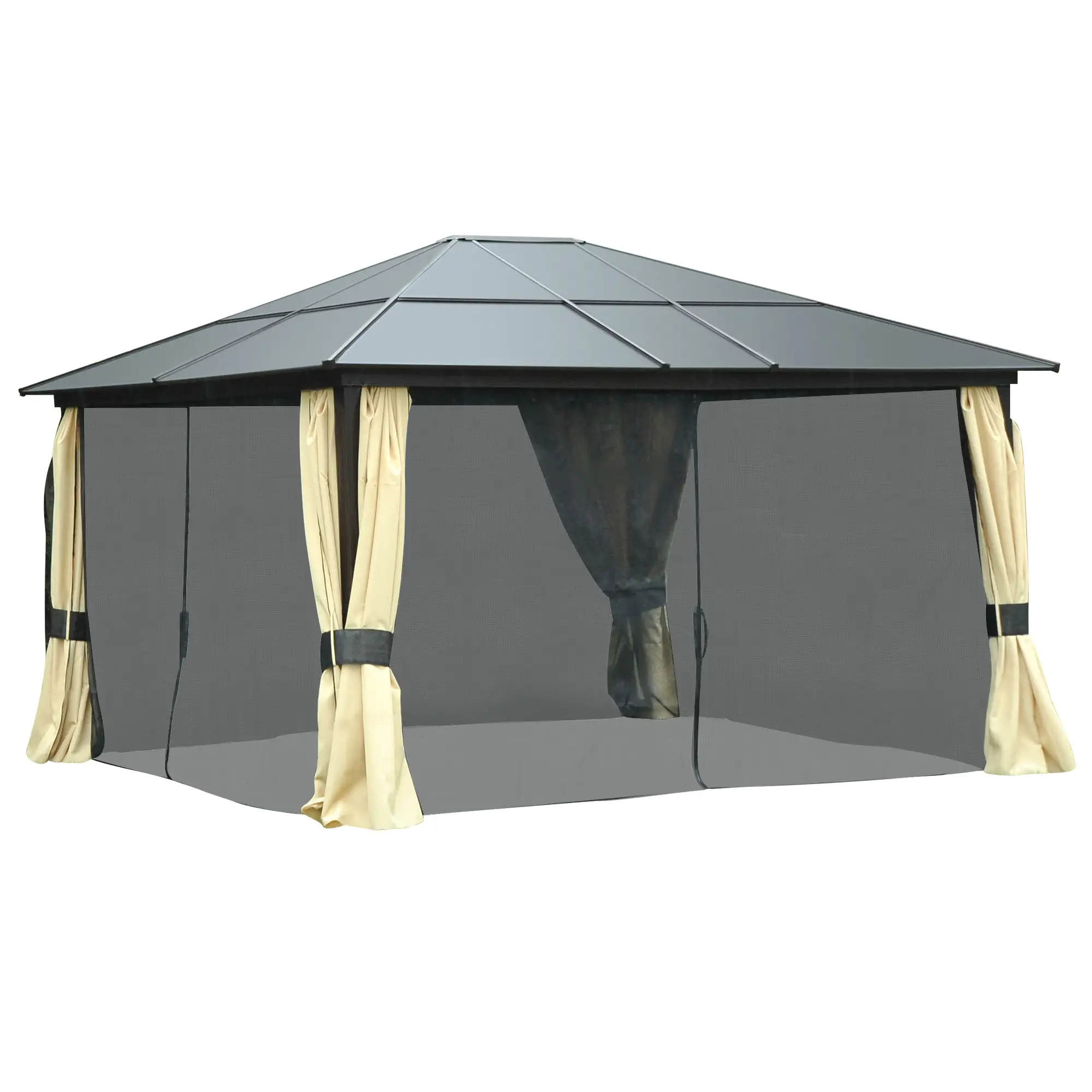 12' x 14' Hard Top Patio Gazebo, Aluminum Shelter, Curtains, Mosquito Netting - Image 11
