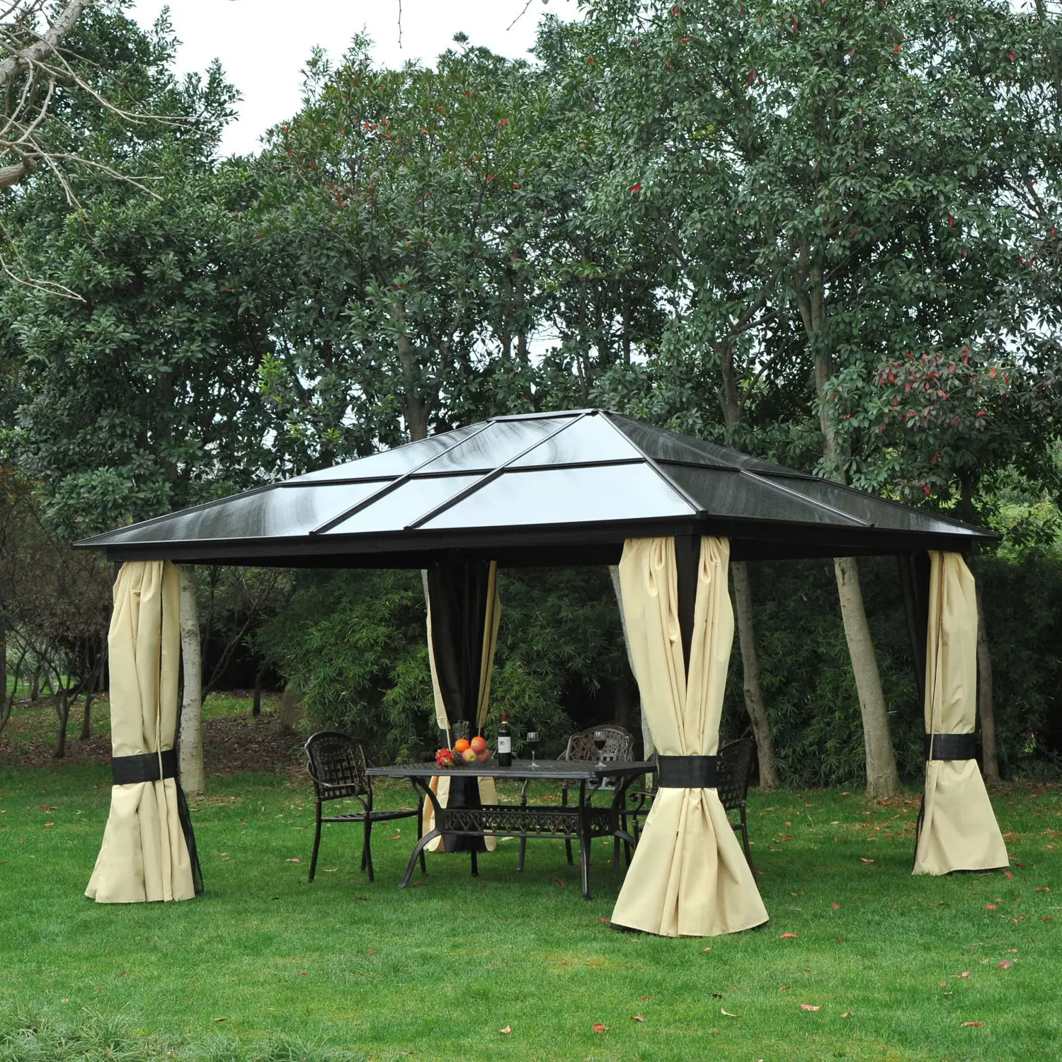 12' x 14' Hard Top Patio Gazebo, Aluminum Shelter, Curtains, Mosquito Netting - Image 2