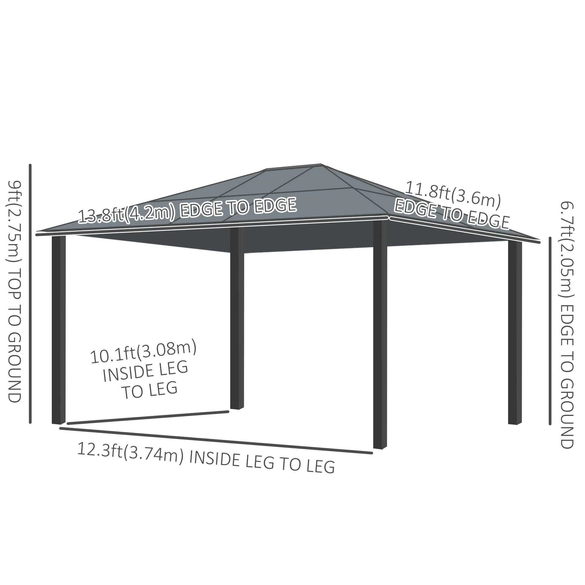 12' x 14' Hard Top Patio Gazebo, Aluminum Shelter, Curtains, Mosquito Netting - Image 3