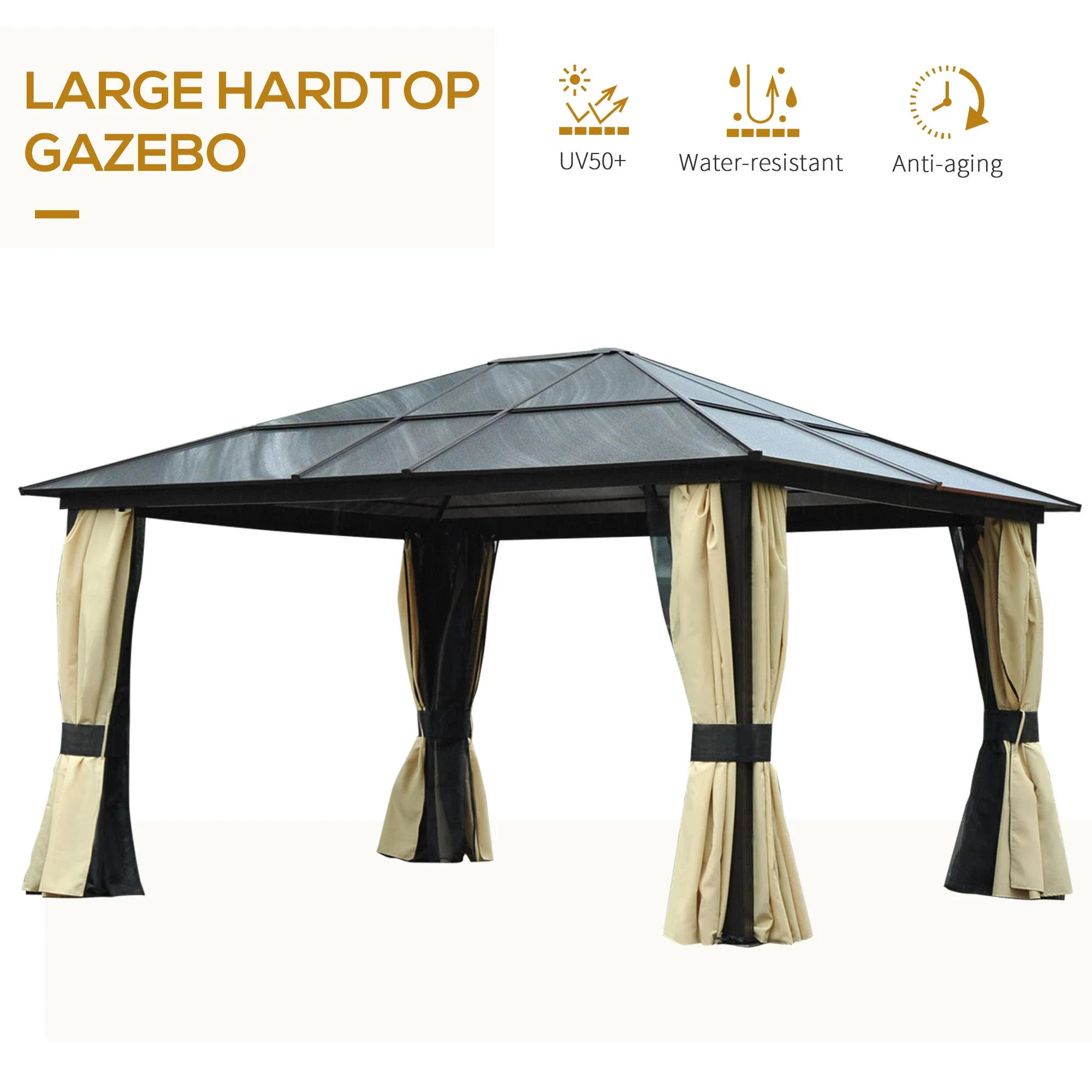 12' x 14' Hard Top Patio Gazebo, Aluminum Shelter, Curtains, Mosquito Netting - Image 4