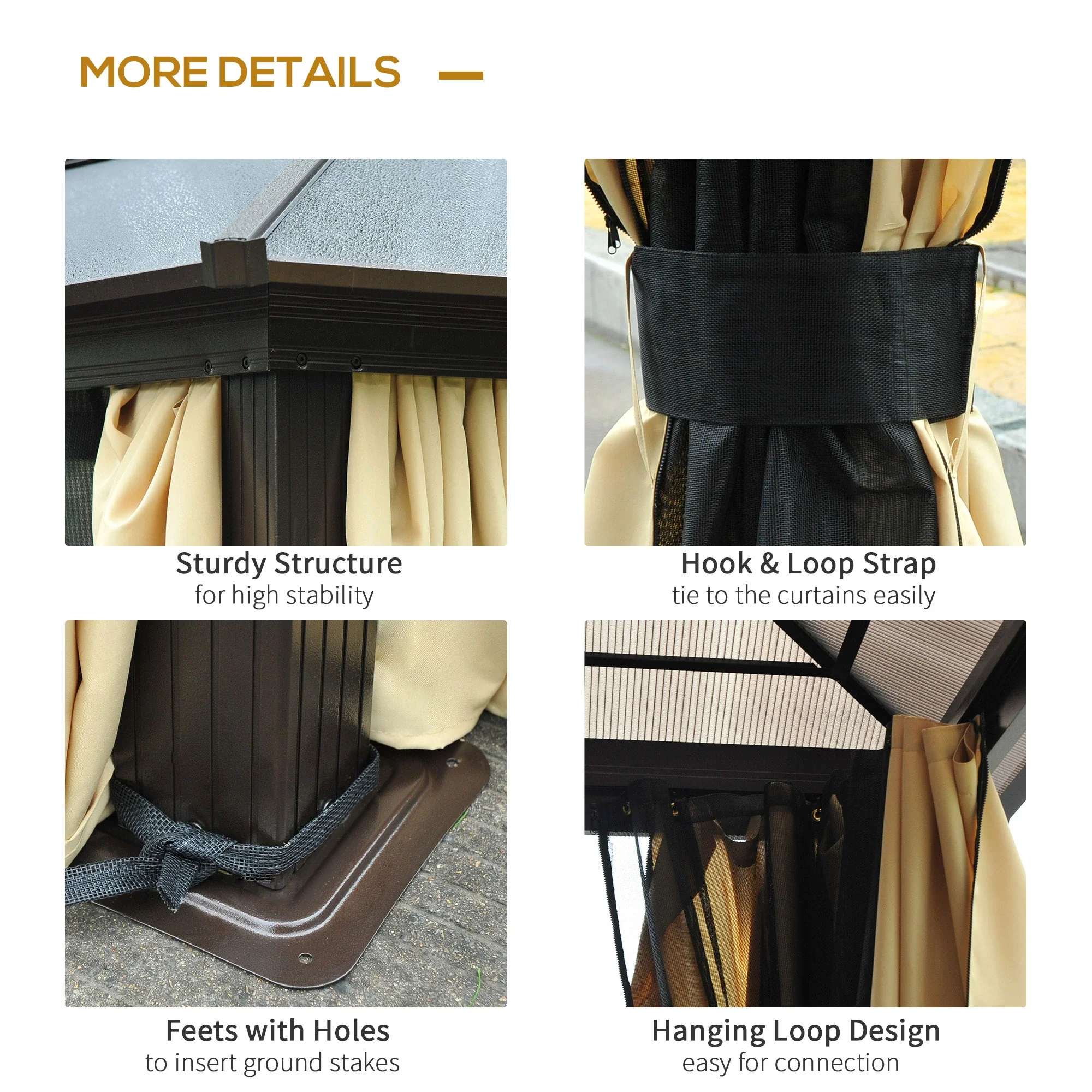 12' x 14' Hard Top Patio Gazebo, Aluminum Shelter, Curtains, Mosquito Netting - Image 5