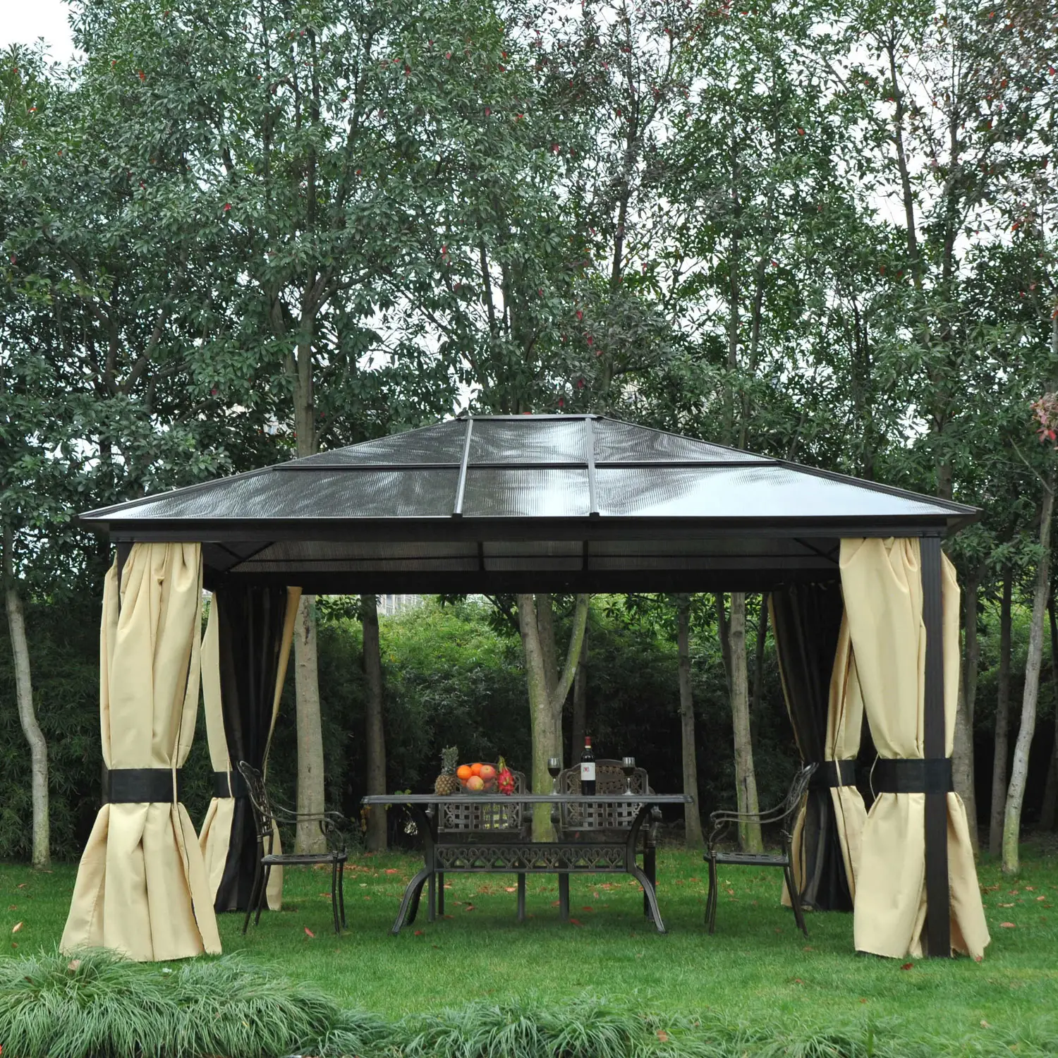 12' x 14' Hard Top Patio Gazebo, Aluminum Shelter, Curtains, Mosquito Netting - Image 8