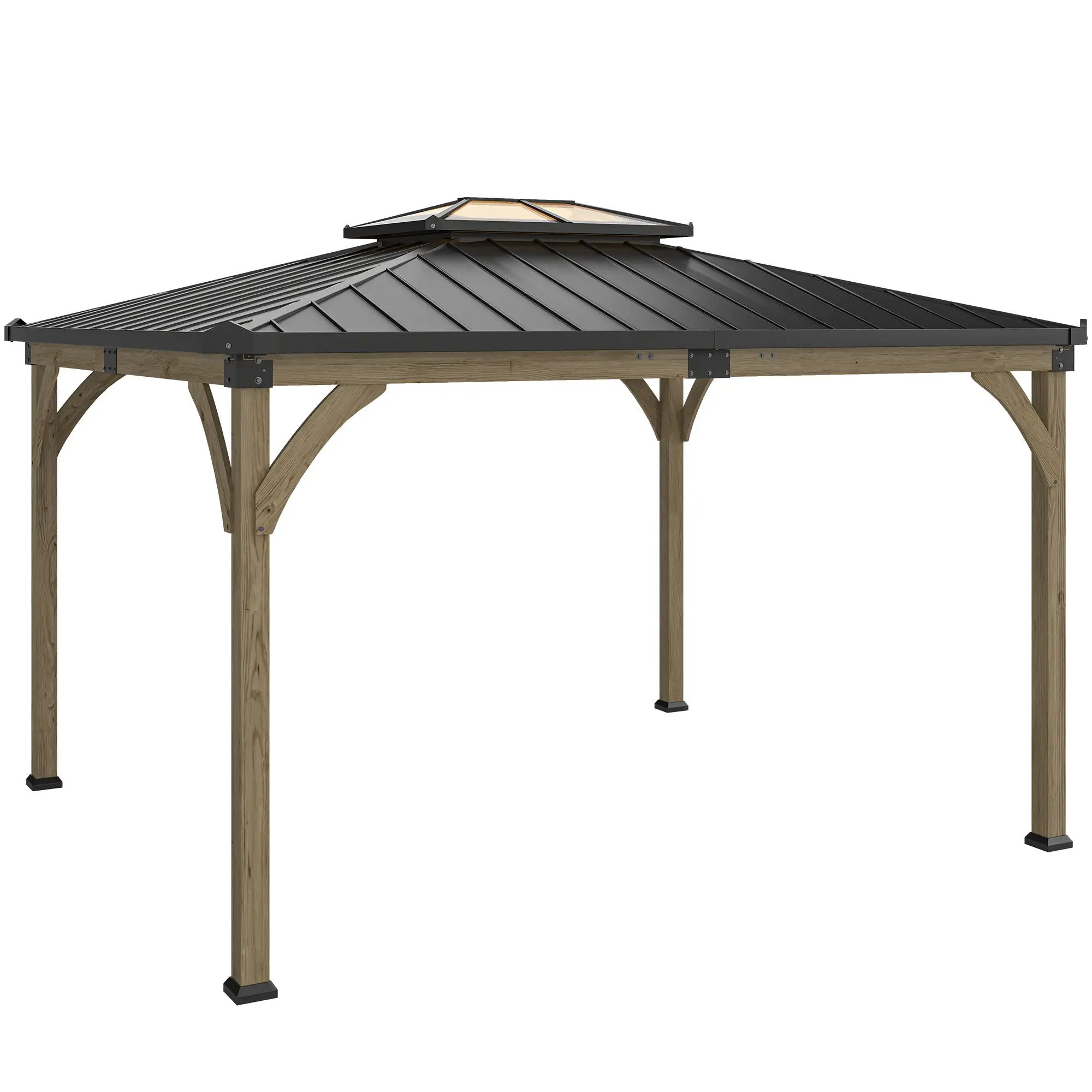 12' x 14' Hardtop Gazebo, Galvanized Steel Roof, Wood Frame, Light Walnut - Image 10