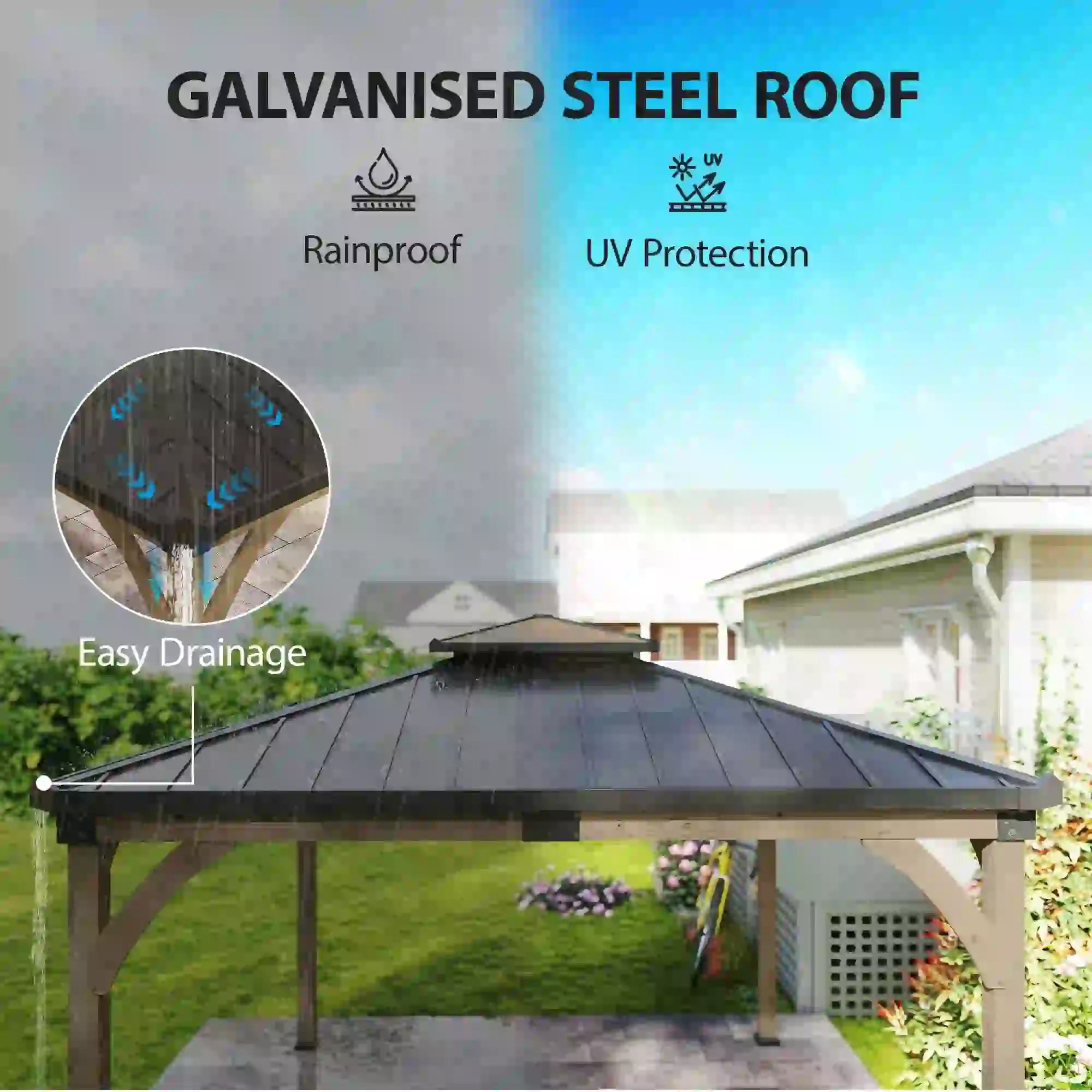 12' x 14' Hardtop Gazebo, Galvanized Steel Roof, Wood Frame, Light Walnut - Image 3