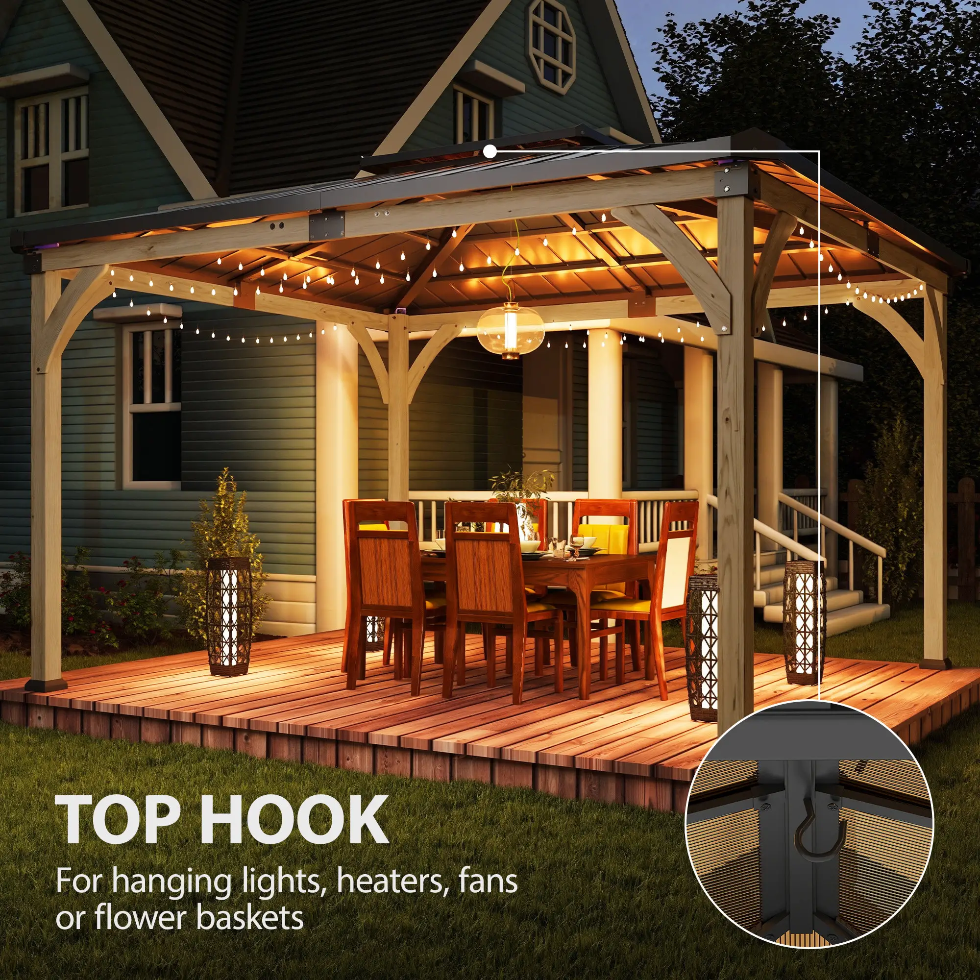 12' x 14' Hardtop Gazebo, Galvanized Steel Roof, Wood Frame, Light Walnut - Image 5