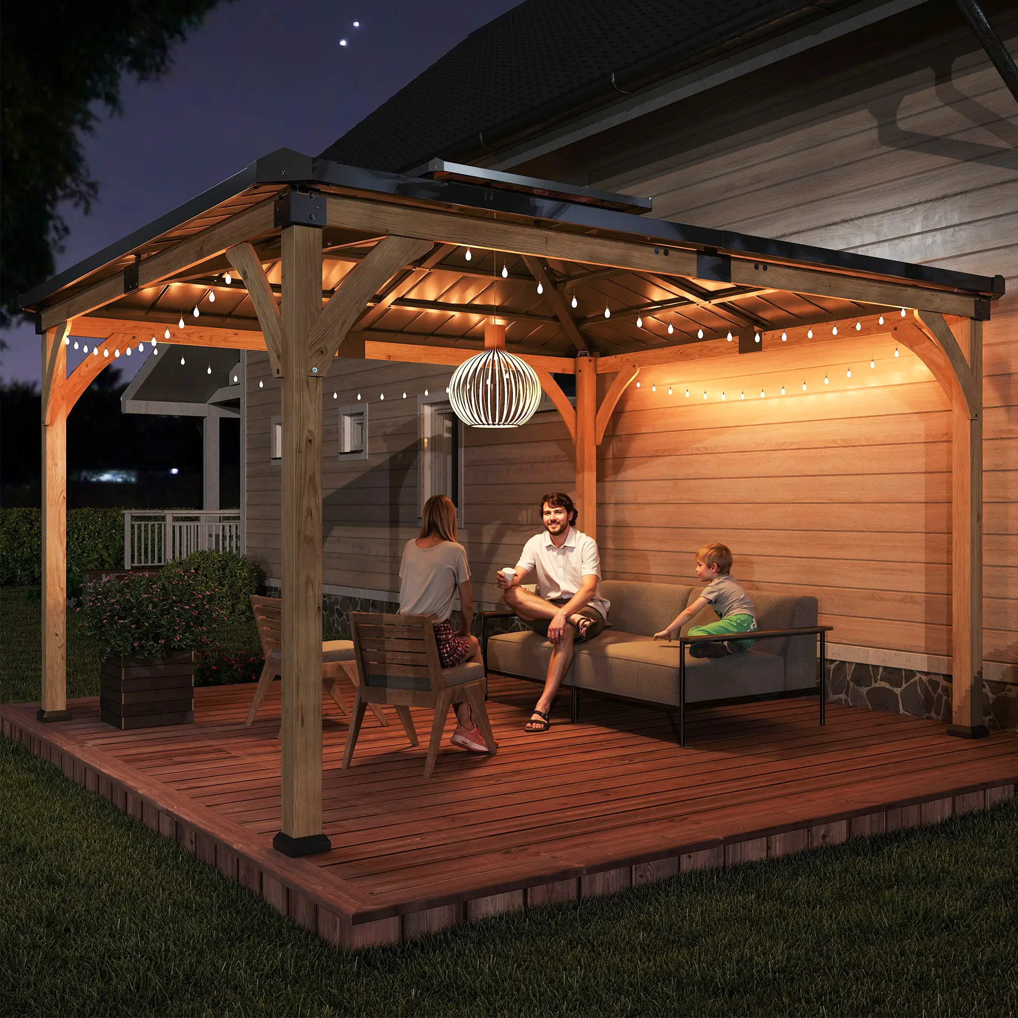 12' x 14' Hardtop Gazebo, Galvanized Steel Roof, Wood Frame, Light Walnut - Image 9