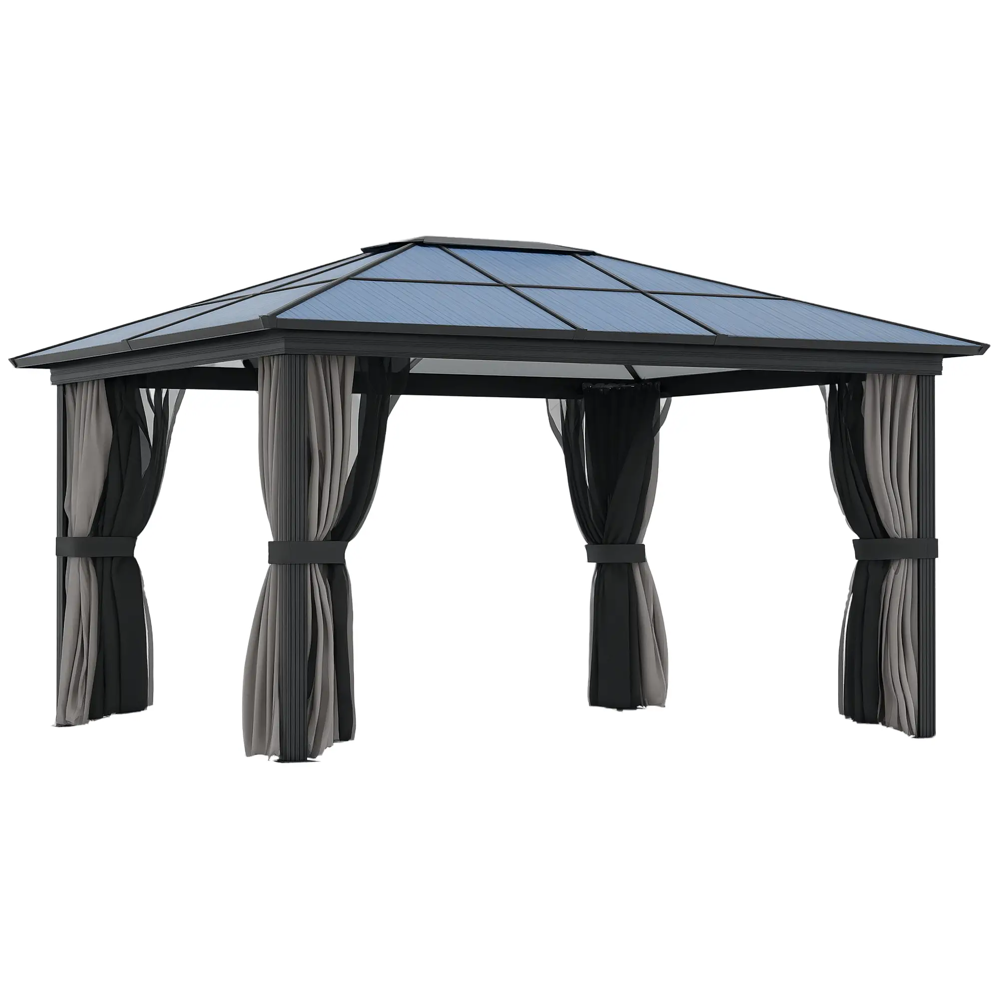 12' x 15' Hardtop Gazebo, Polycarbonate Roof, Aluminum Frame, Dark Grey - Image 11