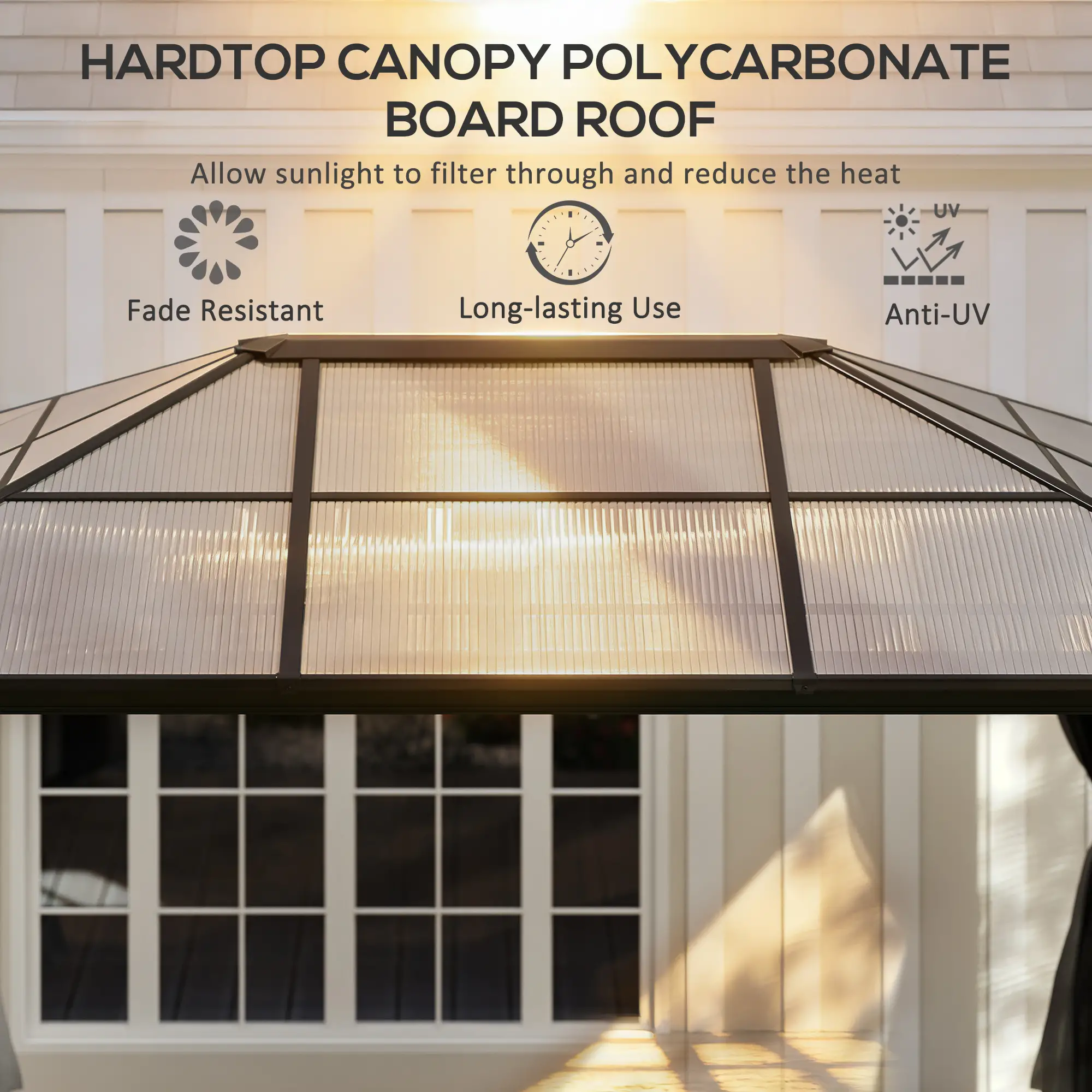 12' x 15' Hardtop Gazebo, Polycarbonate Roof, Aluminum Frame, Dark Grey - Image 4
