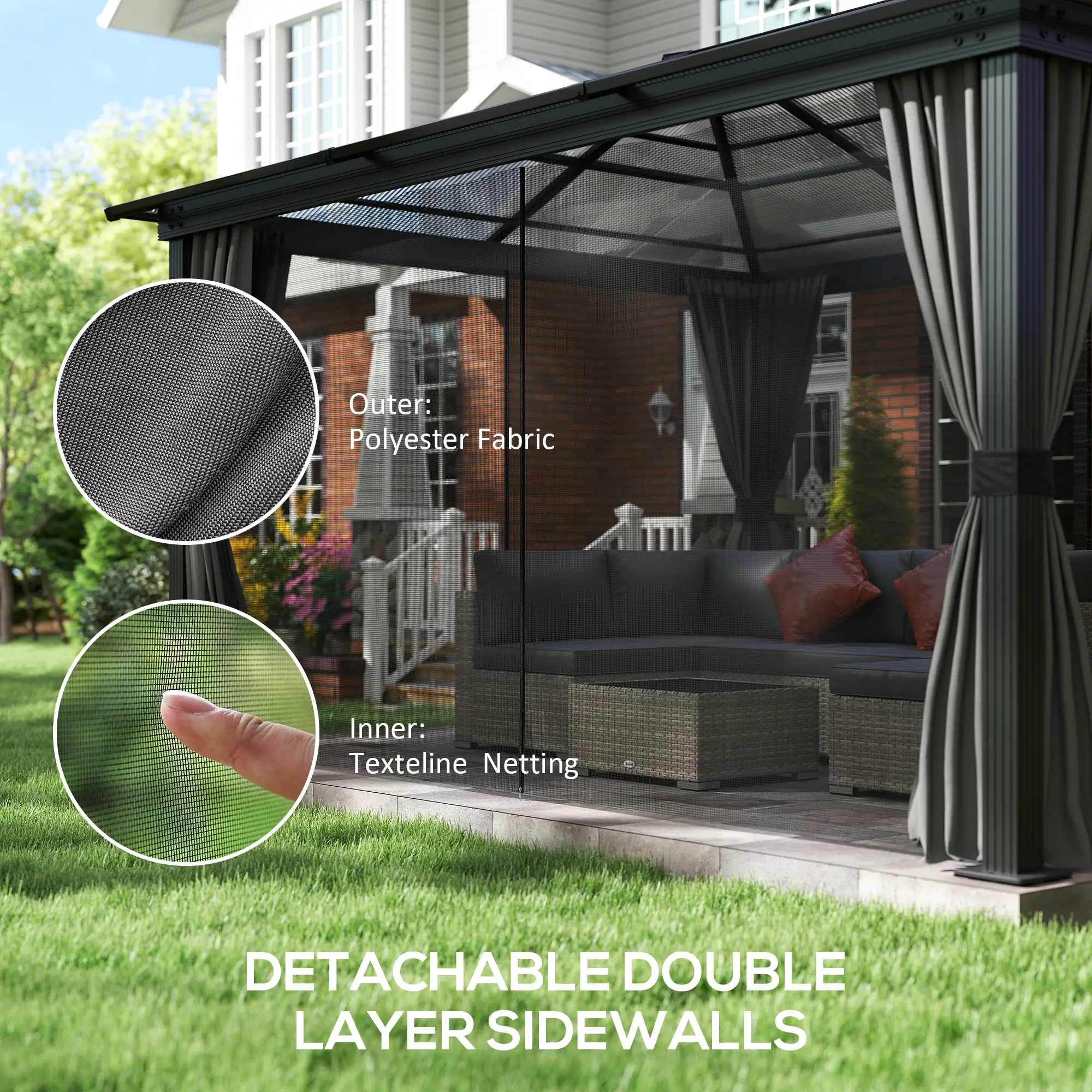 12' x 15' Hardtop Gazebo, Polycarbonate Roof, Aluminum Frame, Dark Grey - Image 5