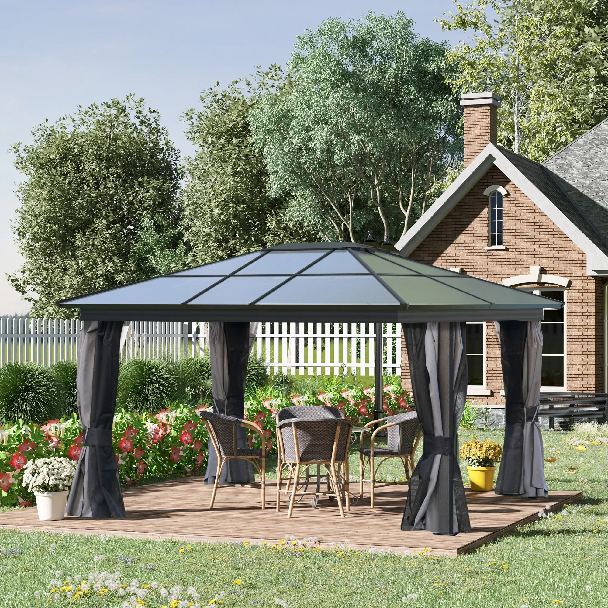 12' x 15' Hardtop Gazebo, Polycarbonate Roof, Aluminum Frame, Dark Grey - Image 8