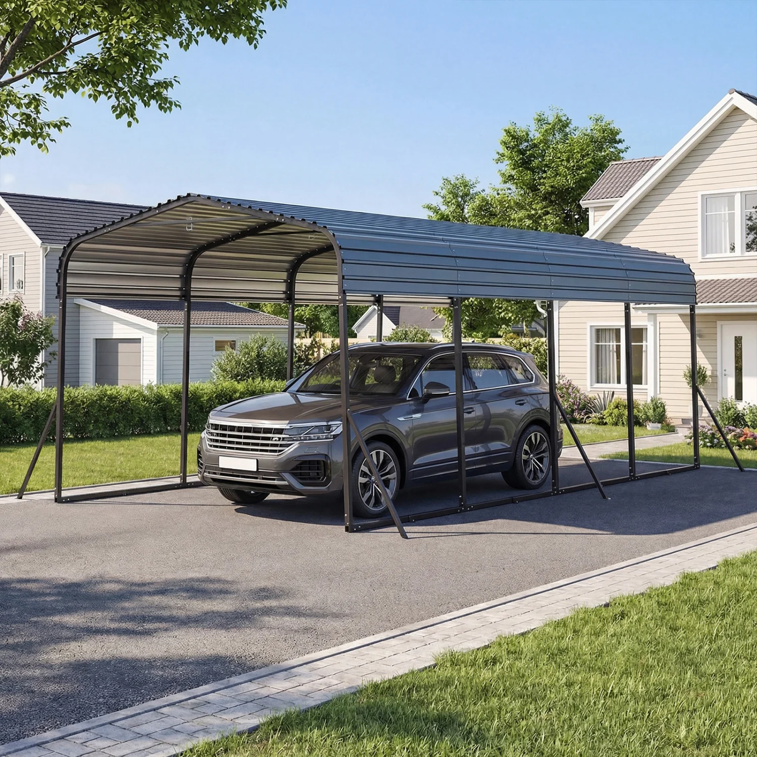12 X 20 FT Heavy-Duty Steel Carport Outdoor Garage Shelter, Black - Image 2