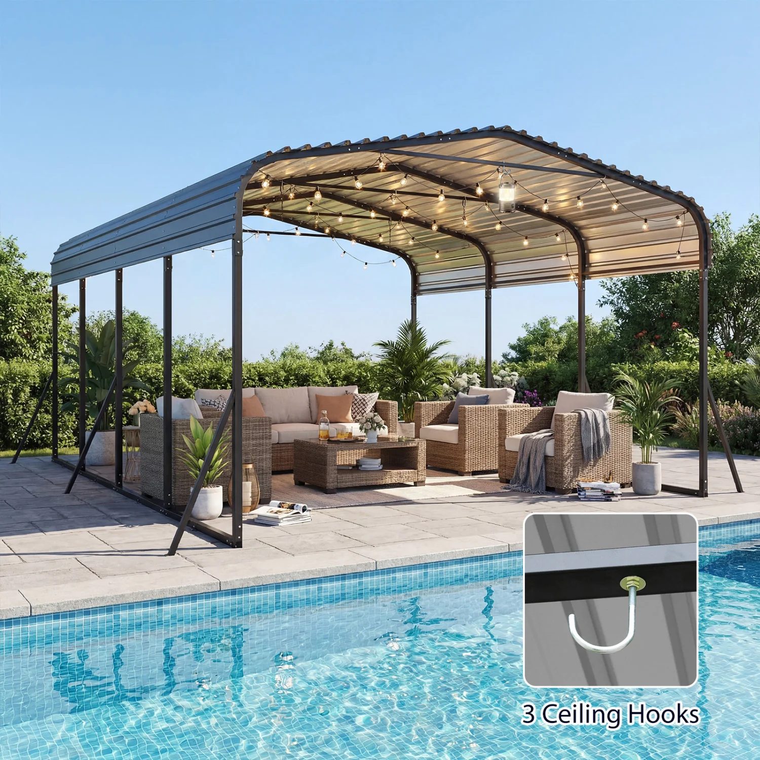 12 X 20 FT Heavy-Duty Steel Carport Outdoor Garage Shelter, Black - Image 3