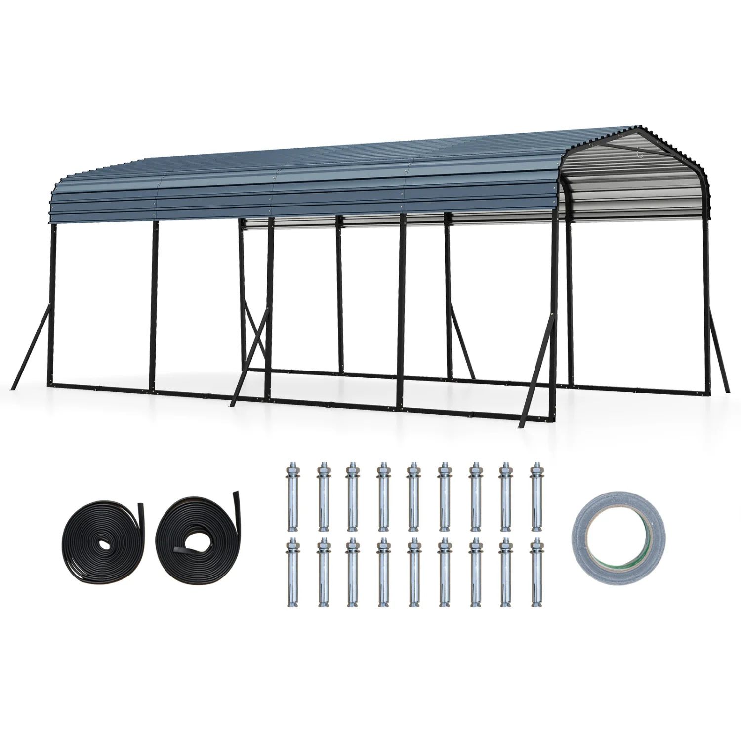 12 X 20 FT Heavy-Duty Steel Carport Outdoor Garage Shelter, Black - Image 4