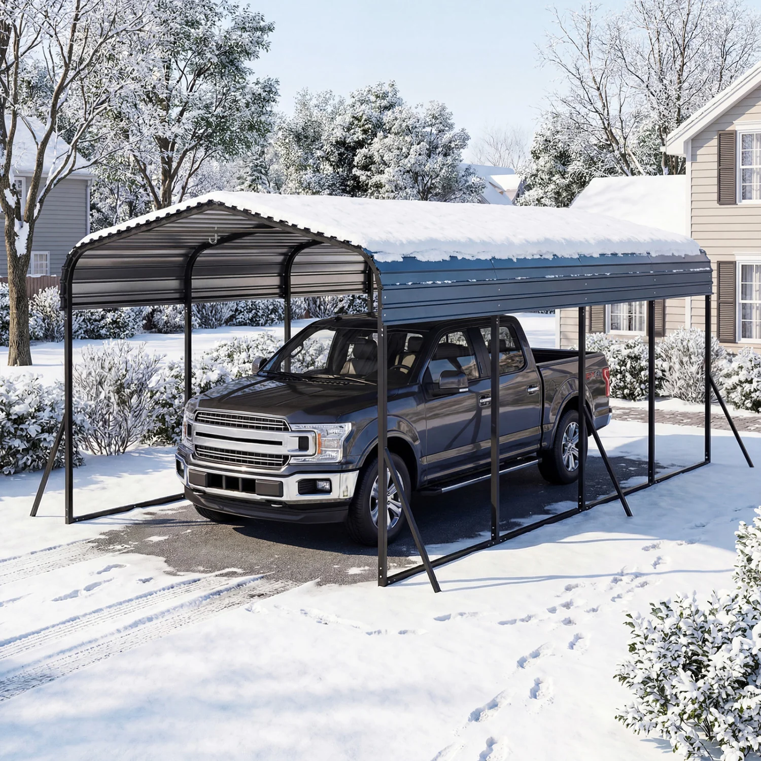12 X 20 FT Heavy-Duty Steel Carport Outdoor Garage Shelter, Black - Image 6
